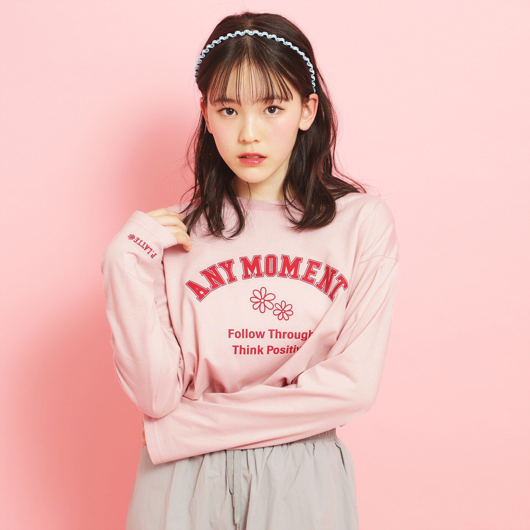 PINK-latte「カレッジフラワーロンT」|Tシャツ・カットソー|