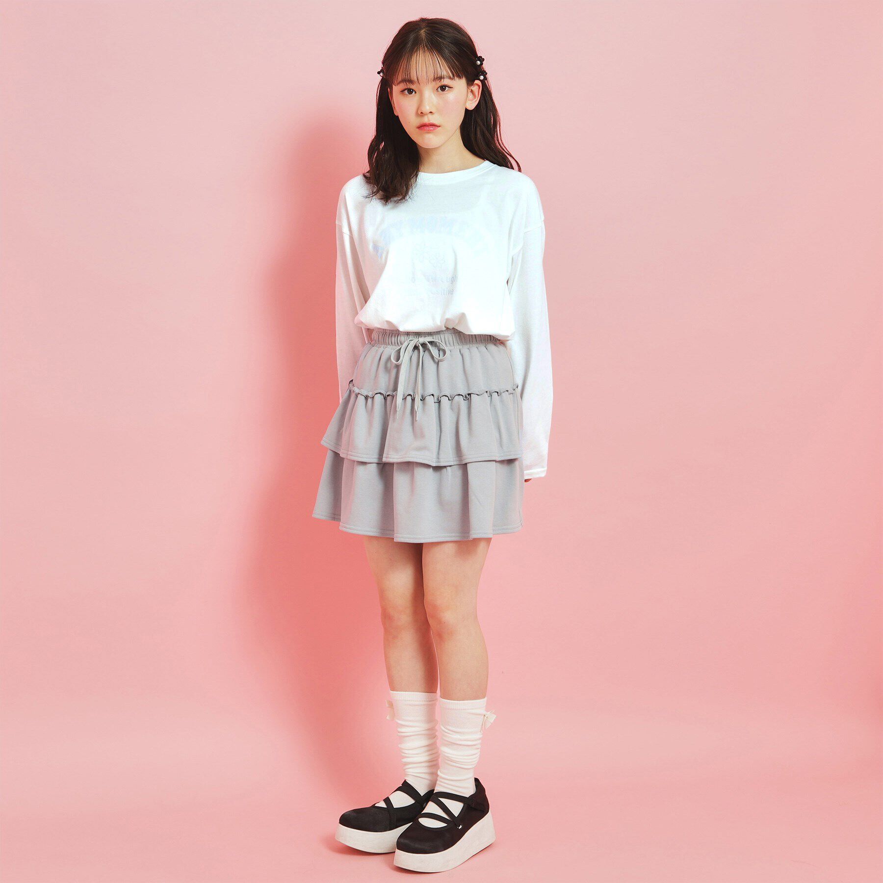 PINK-latte「カレッジフラワーロンT」|Tシャツ・カットソー|