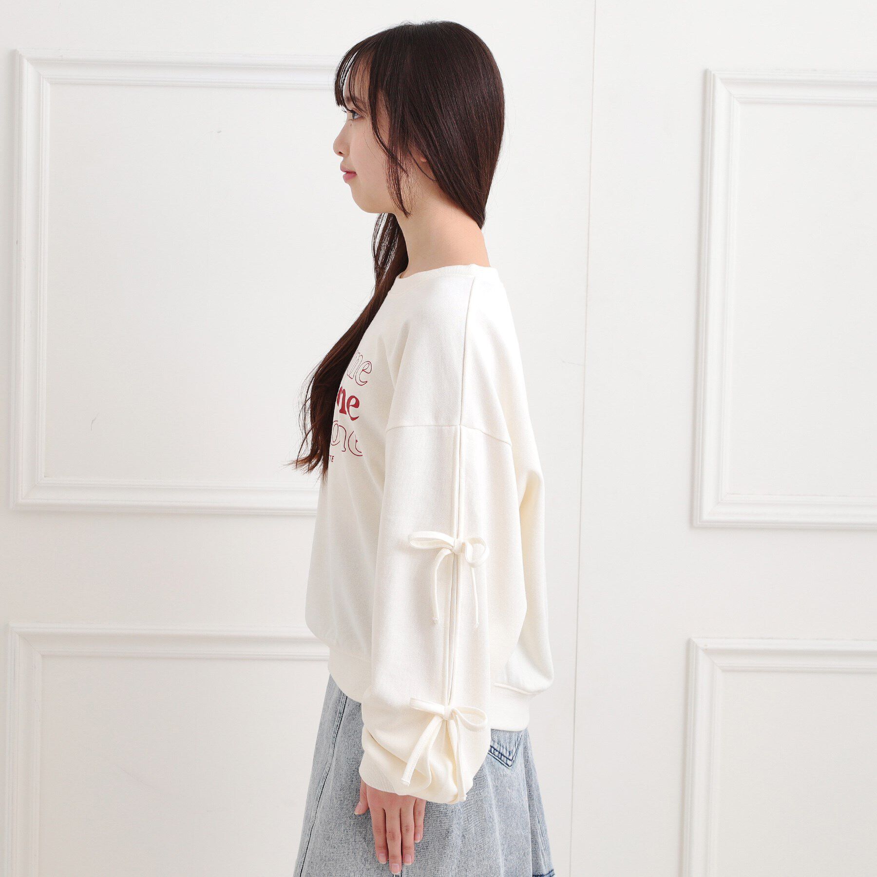 PINK-latte「ミニ裏毛リボンプルオーバー」|Tシャツ・カットソー|