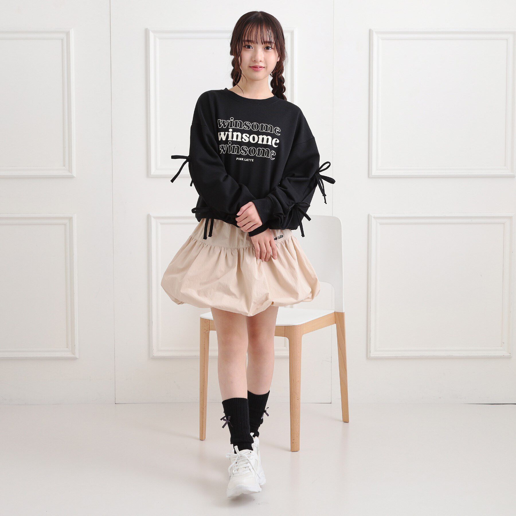 PINK-latte「ミニ裏毛リボンプルオーバー」|Tシャツ・カットソー|