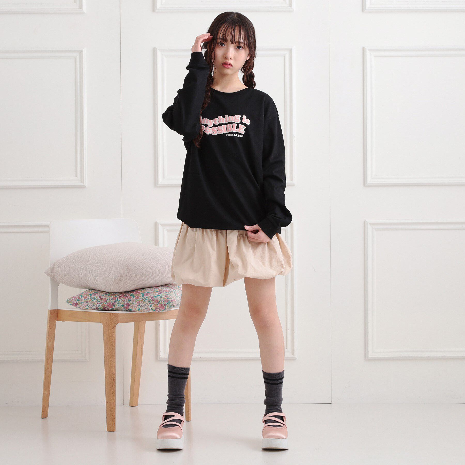 PINK-latte「ロゴ発砲プリントロンT」|Tシャツ・カットソー|