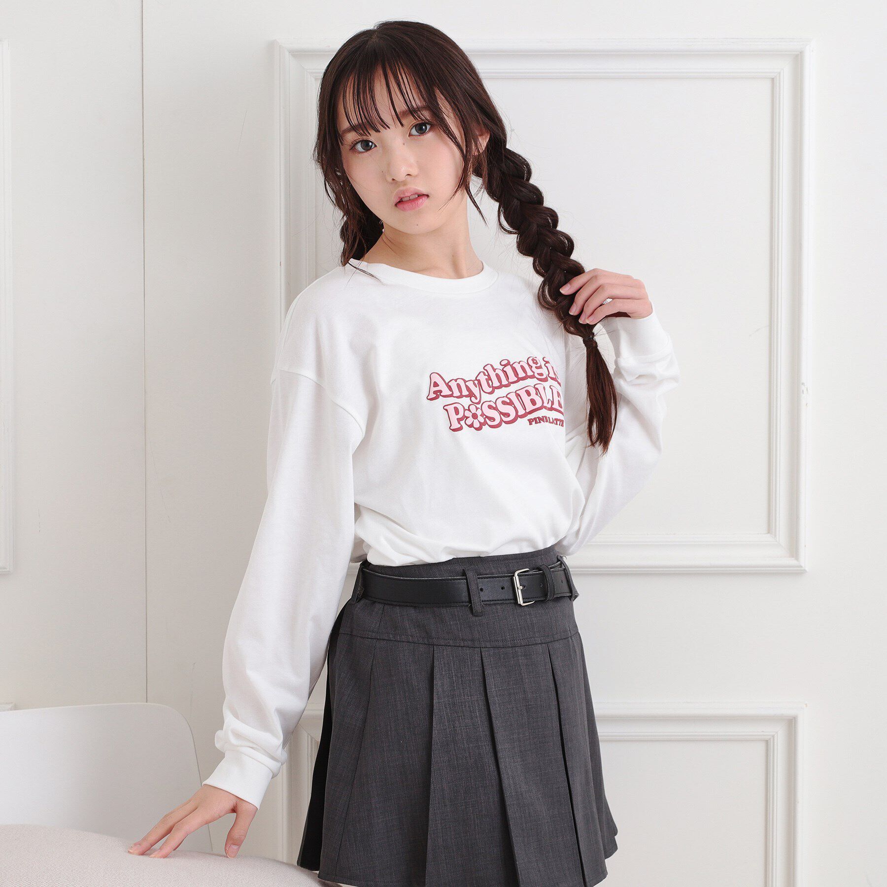 PINK-latte「ロゴ発砲プリントロンT」|Tシャツ・カットソー|