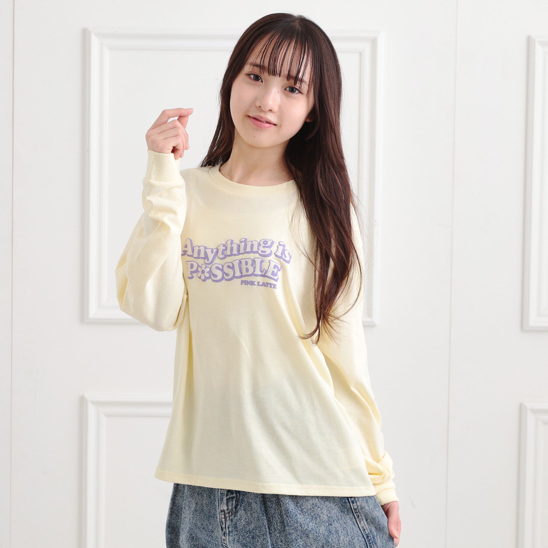 PINK-latte「ロゴ発砲プリントロンT」|Tシャツ・カットソー|イエロー(032)