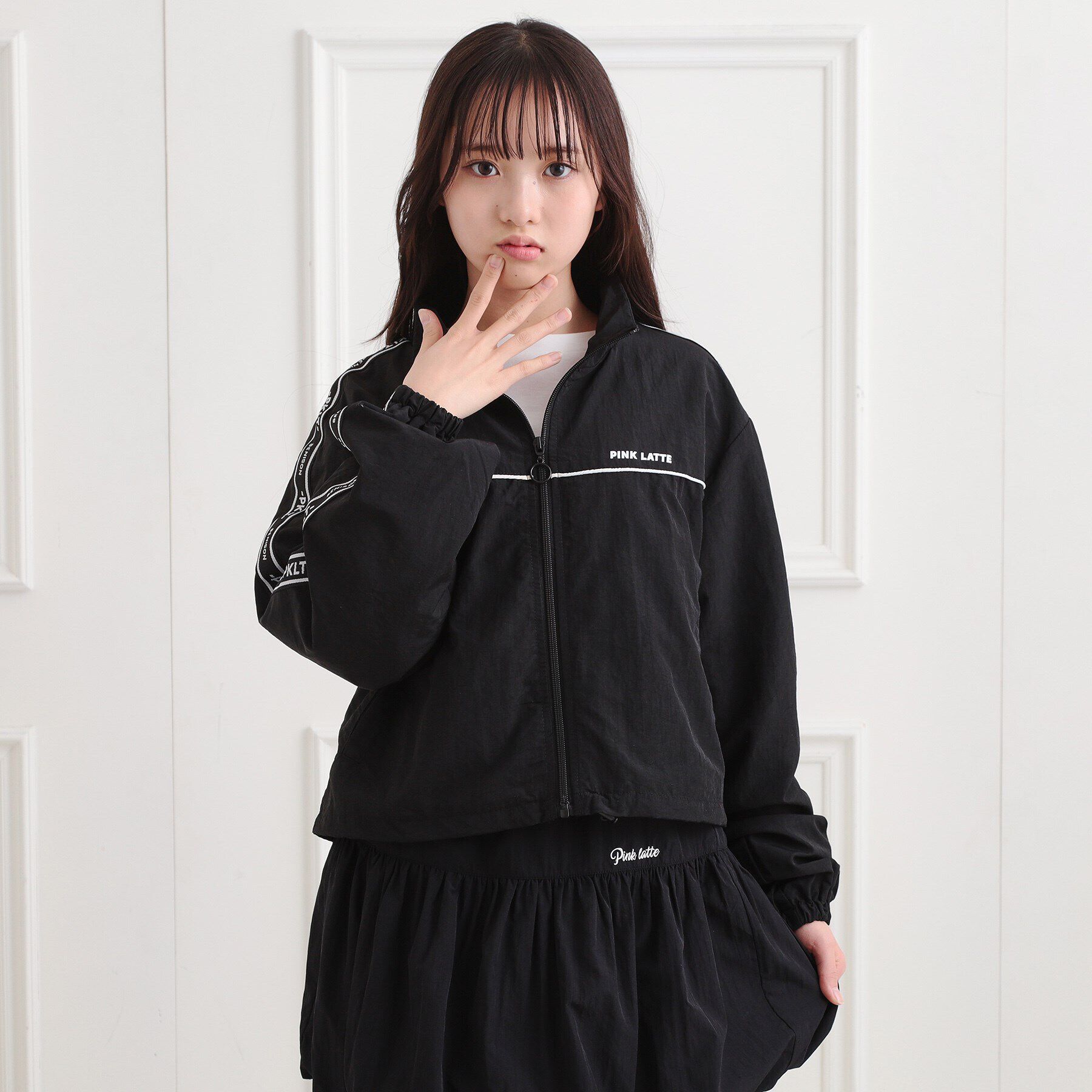 PINK-latte「ロゴラインブルゾン」|ブルゾン・スタジャン|