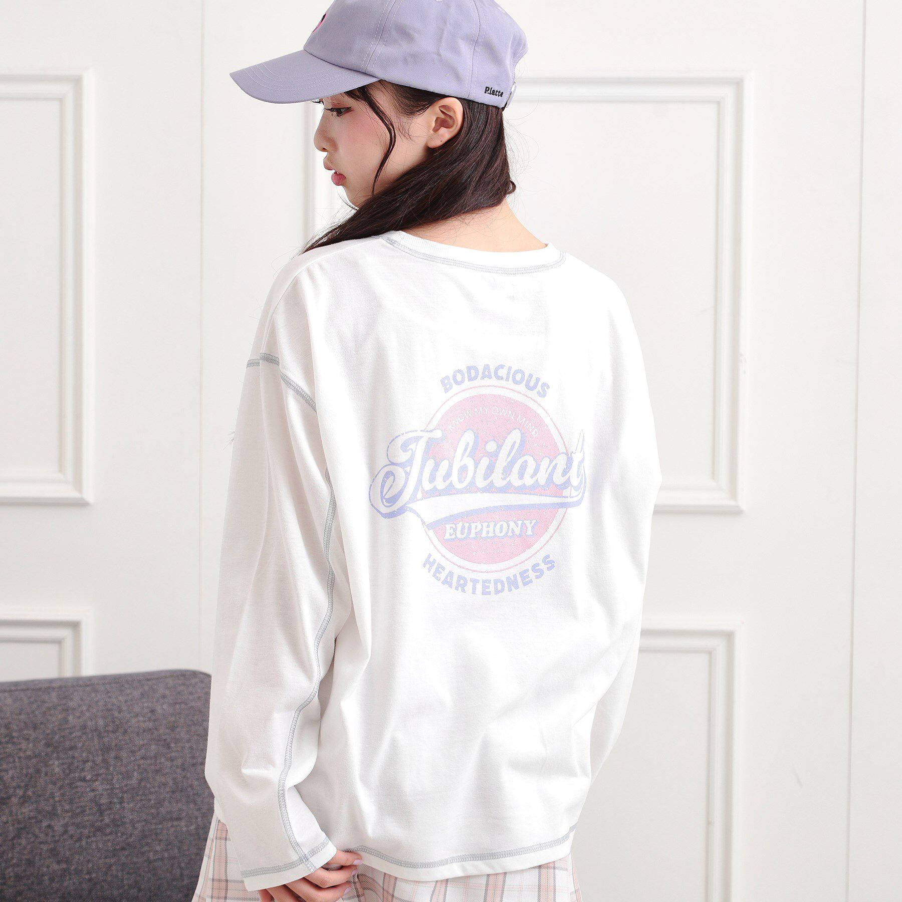 PINK-latte「配色ステッチロンT」|Tシャツ・カットソー|オフホワイト(003