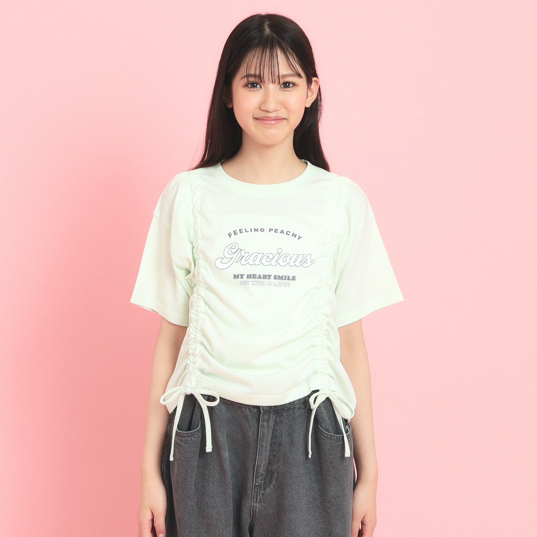 PINK-latte「フロントドロストリボンTシャツ」|Tシャツ・カットソー|