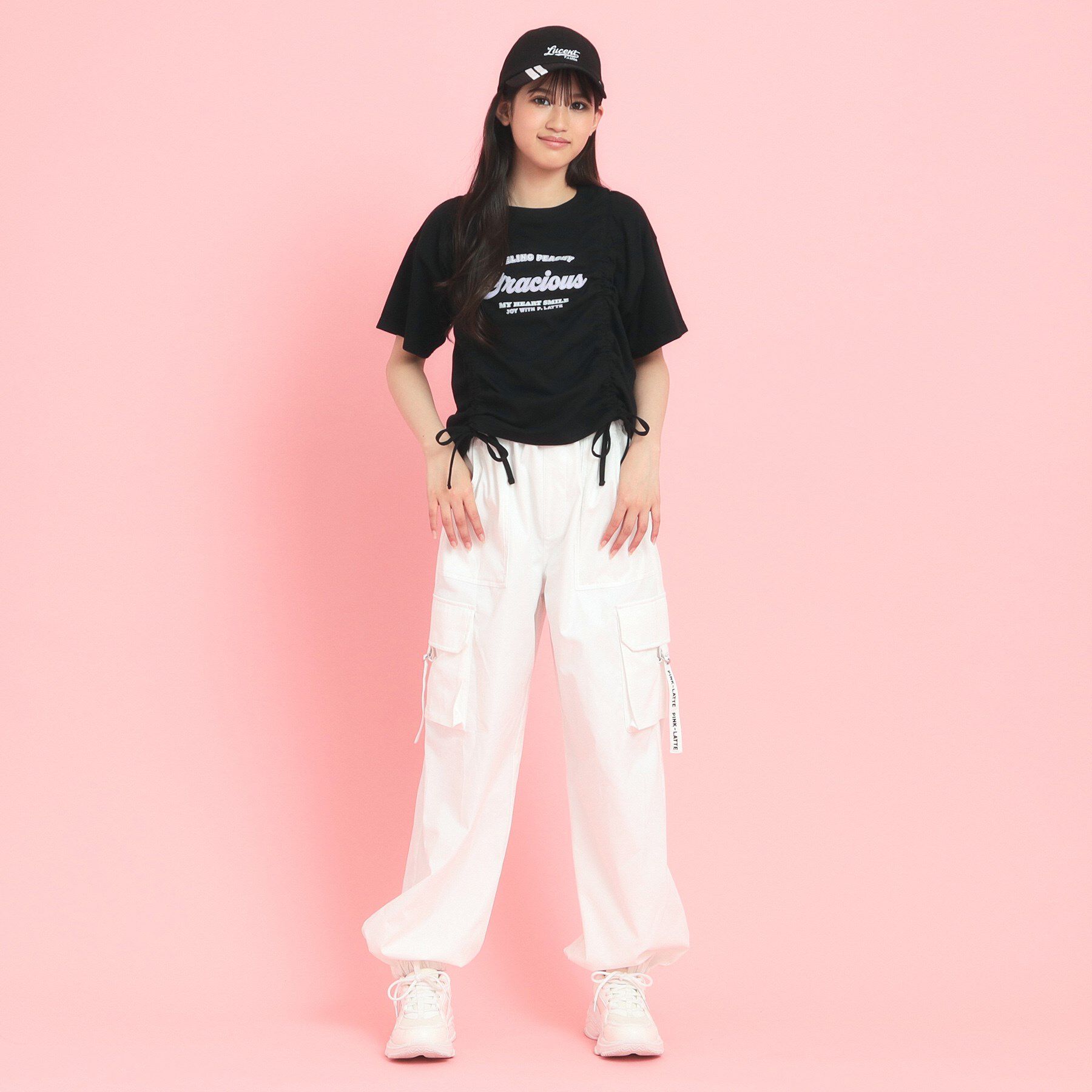 PINK-latte「フロントドロストリボンTシャツ」|Tシャツ・カットソー|