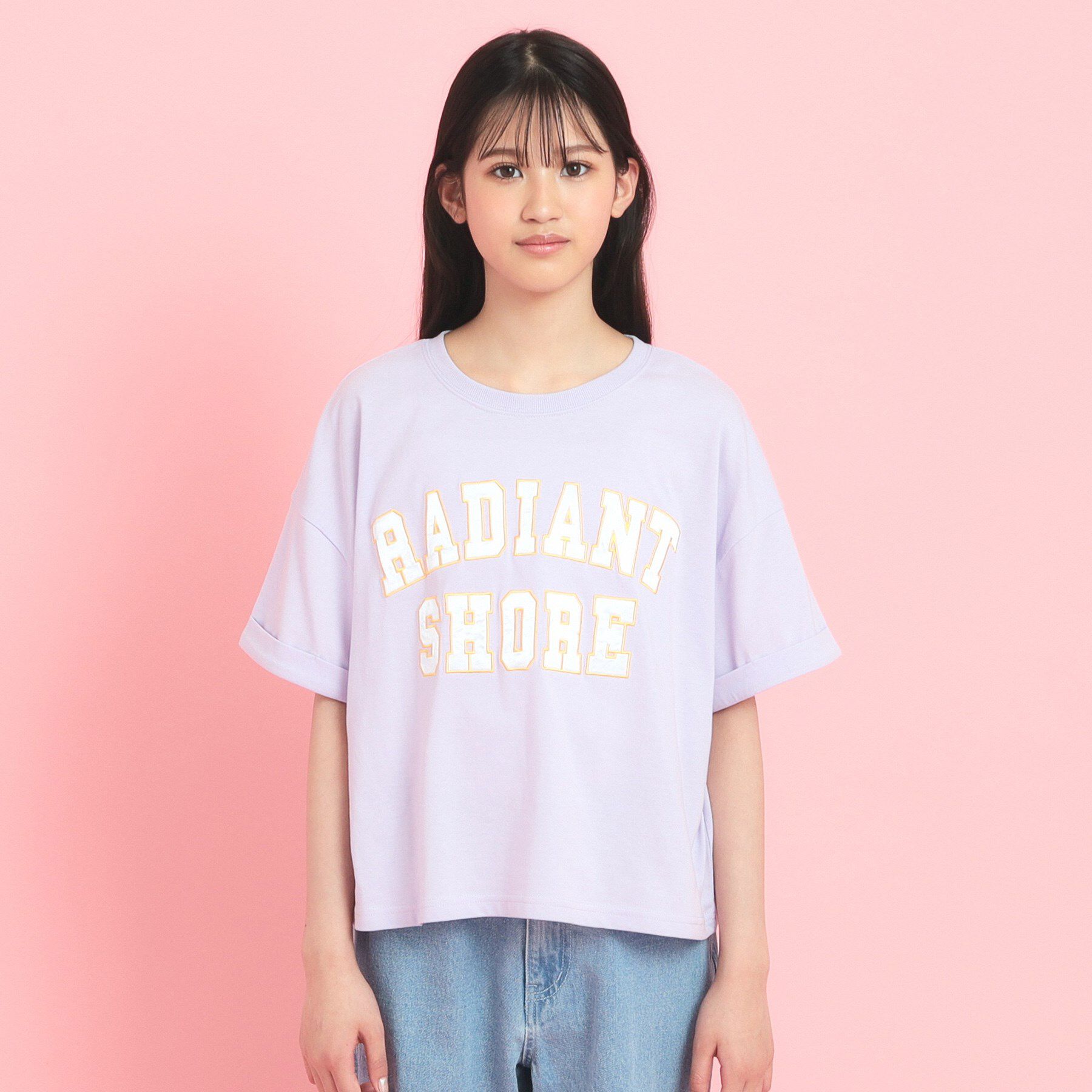 PINK-latte「サテンアップリケカレッジTシャツ」|Tシャツ・カットソー|