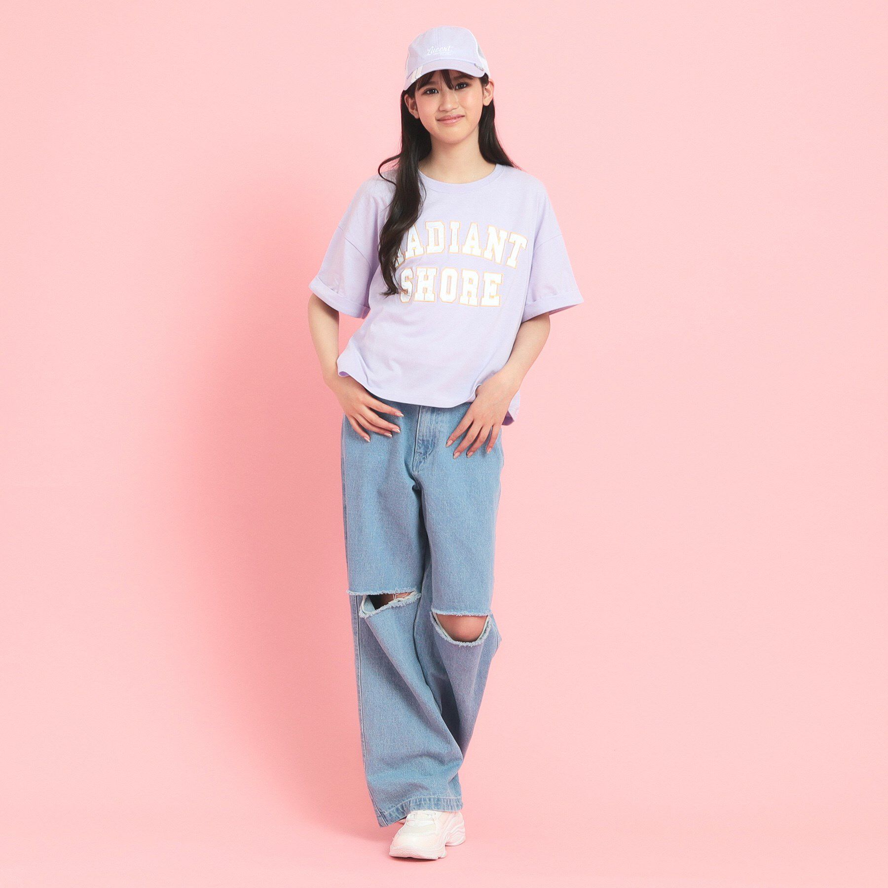 PINK-latte「サテンアップリケカレッジTシャツ」|Tシャツ・カットソー|