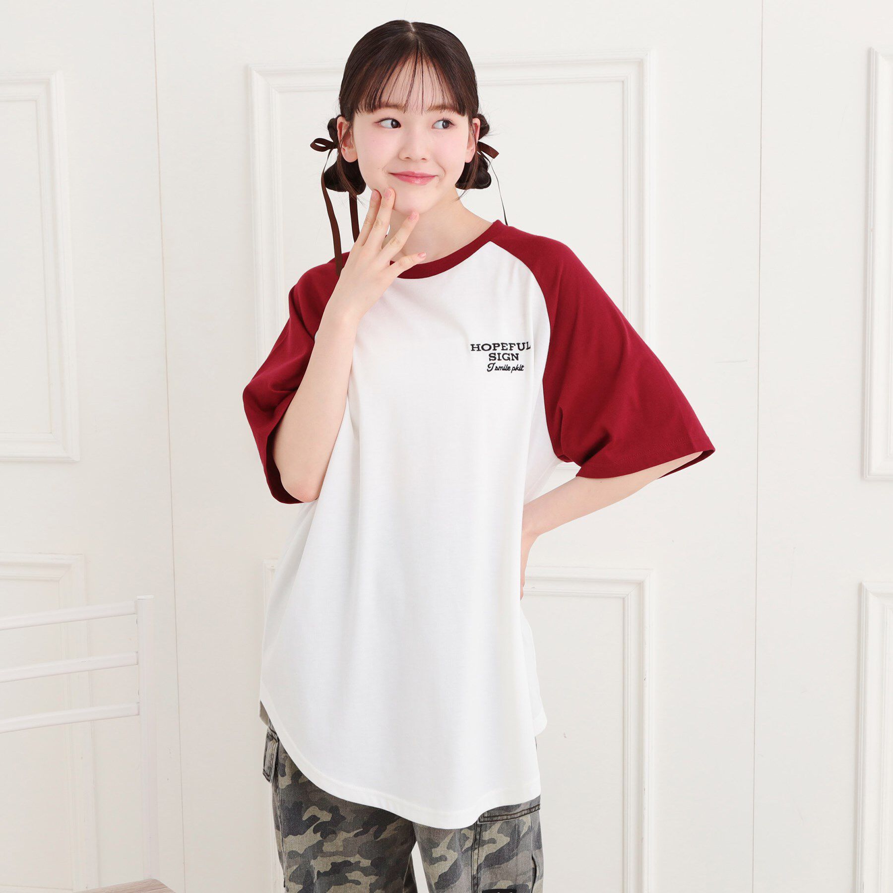 PINK-latte「ワッペン風チュニックTシャツ」|チュニック|レッド(063)