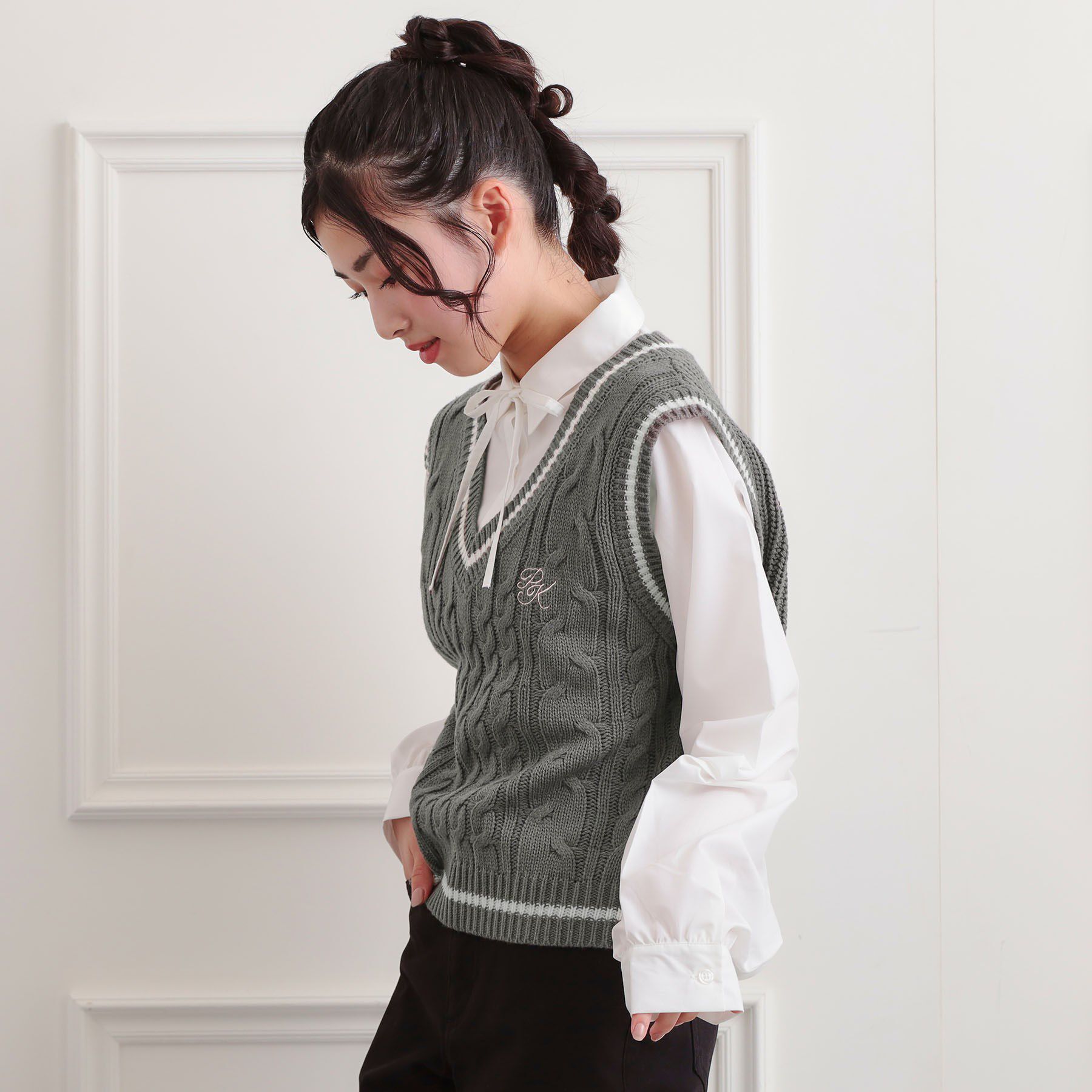 PINK-latte「ニットベストドッキングシャツ」|シャツ・ブラウス|