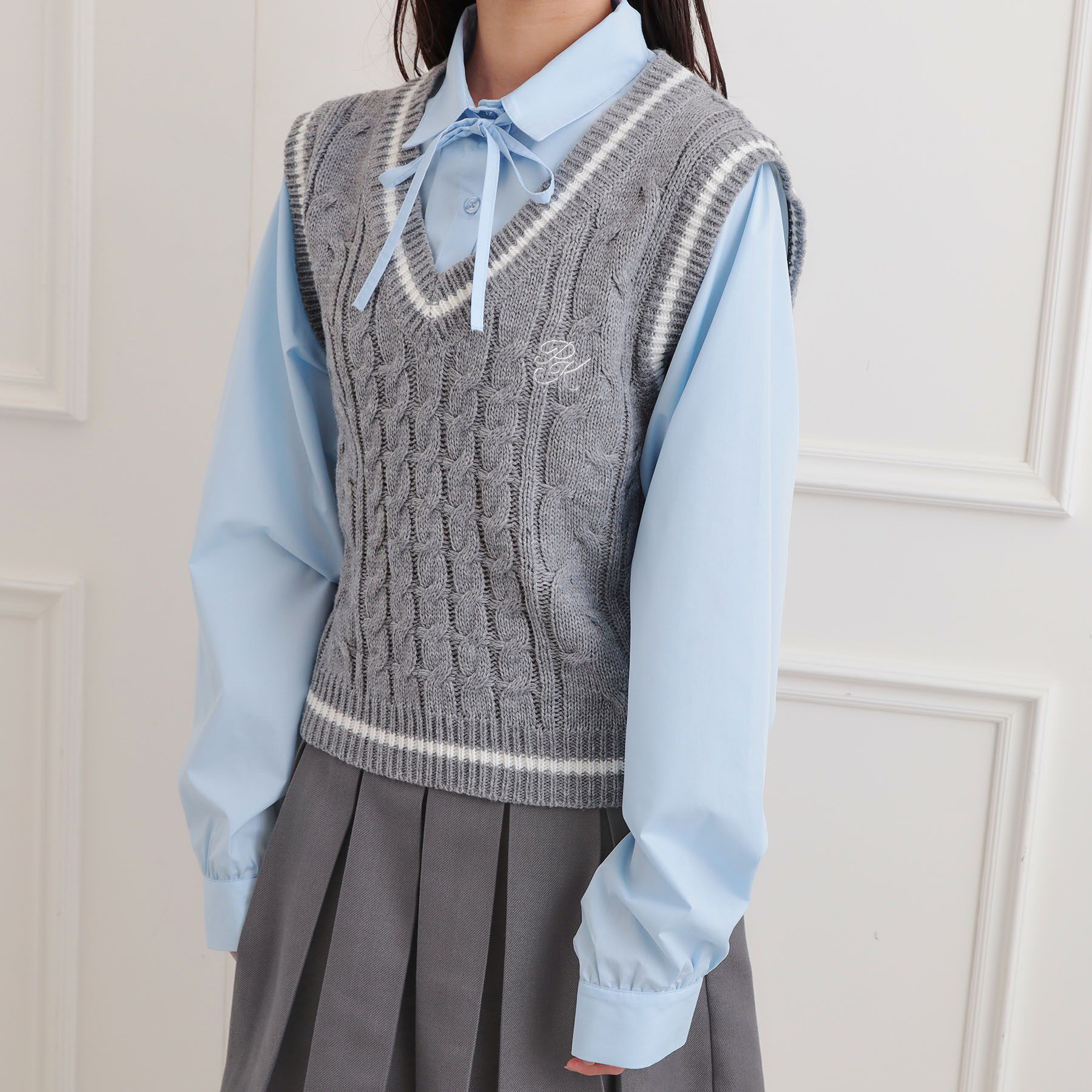 PINK-latte「ニットベストドッキングシャツ」|シャツ・ブラウス|