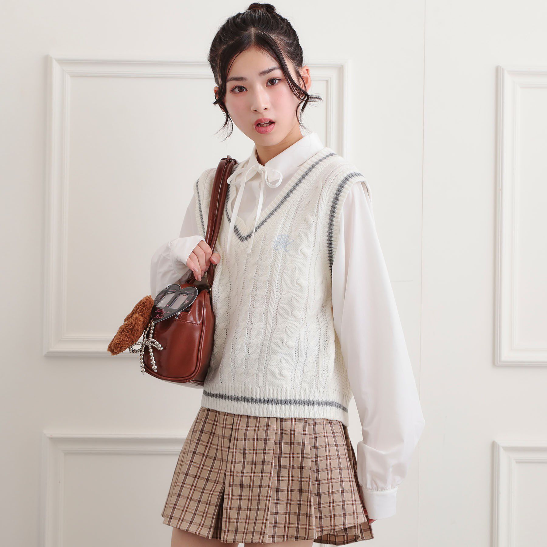 PINK-latte「ニットベストドッキングシャツ」|シャツ・ブラウス|