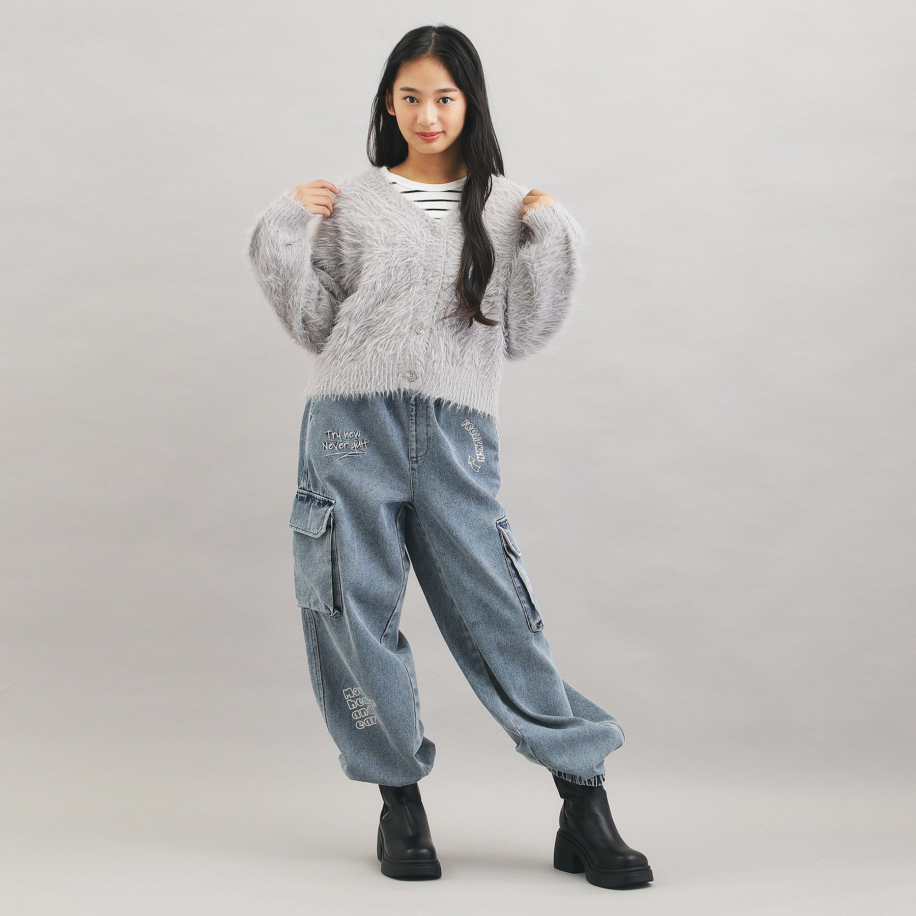 PINK-latte「ウォッシャブルロゴシャギーニットカーディガン」|カーディガン|