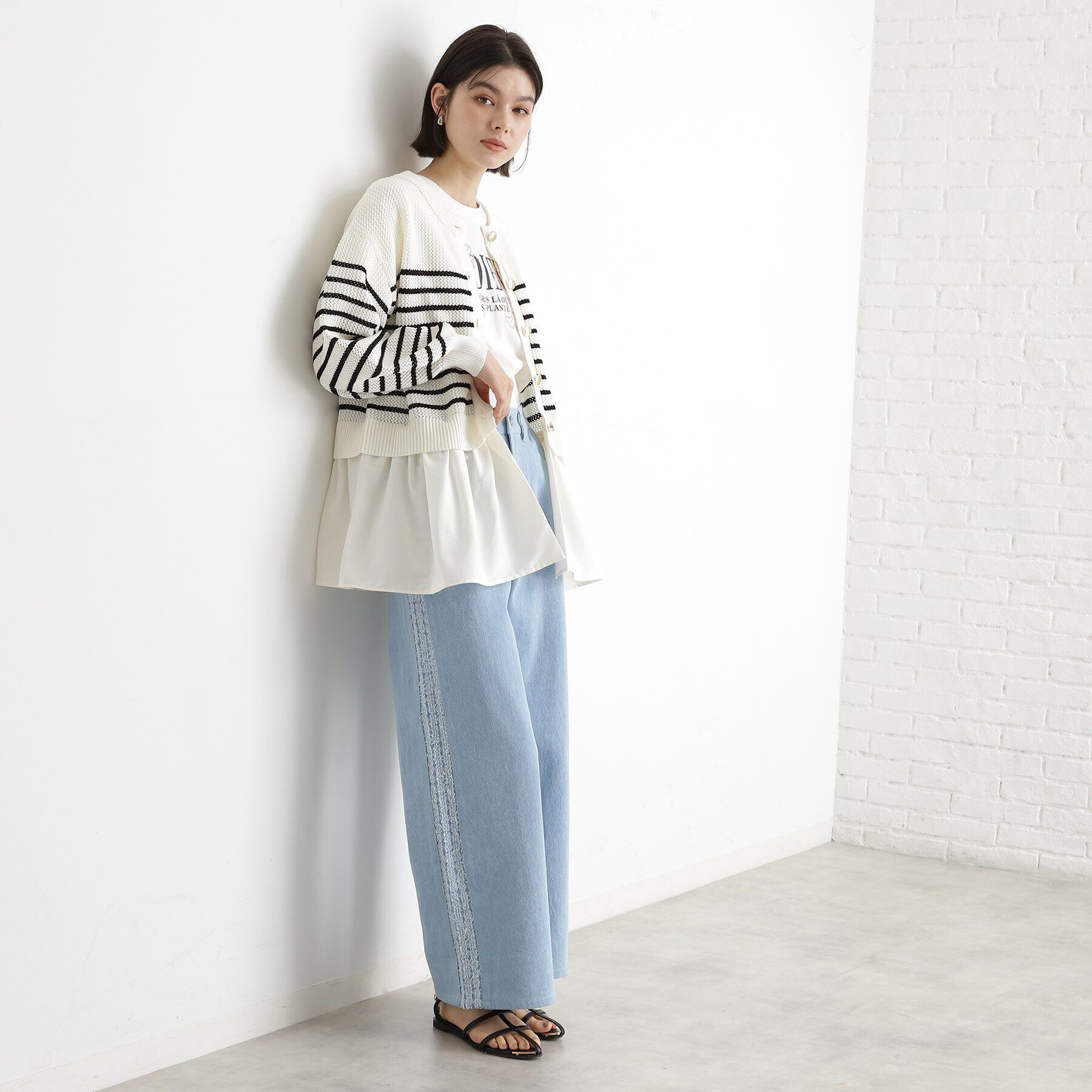 THE SHOP TK「布帛ドッキングメッシュカーデ」|カーディガン|