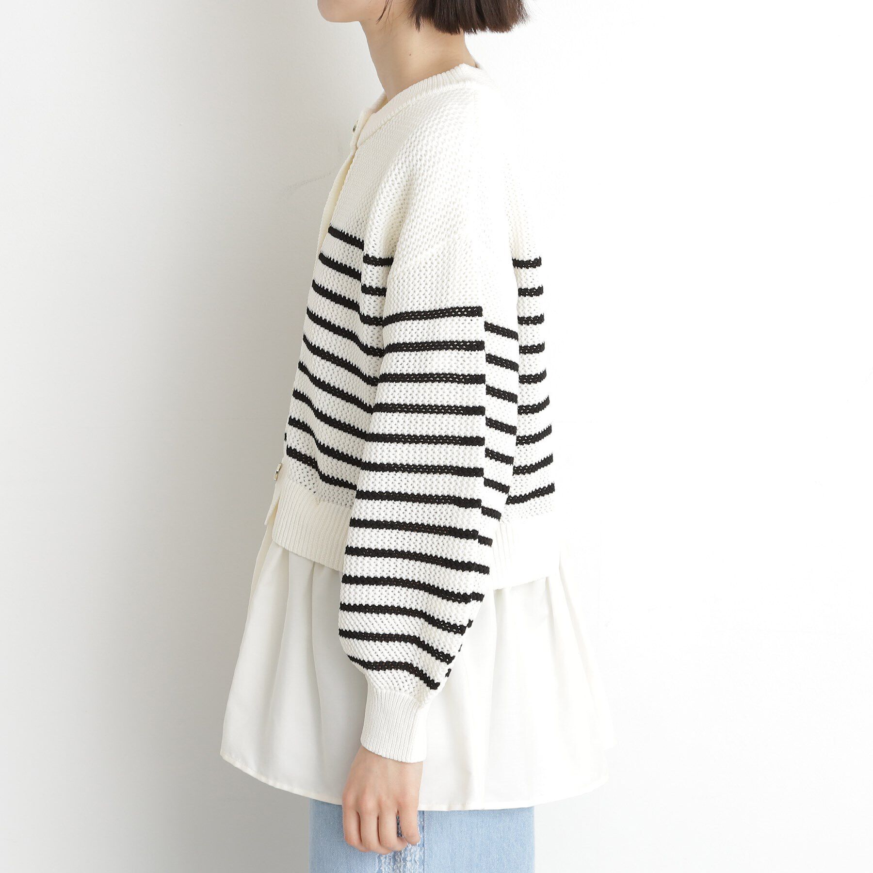 THE SHOP TK「布帛ドッキングメッシュカーデ」|カーディガン|