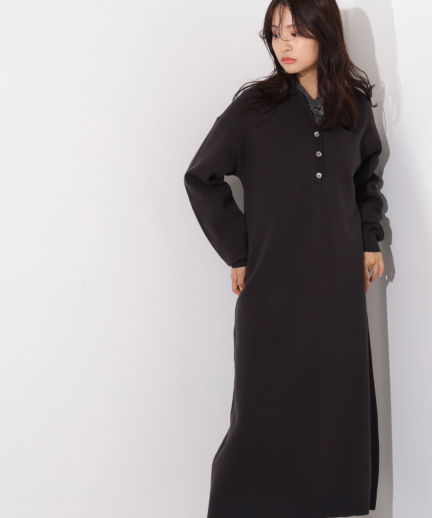  「スキッパーネックニットワンピース」|スカート|