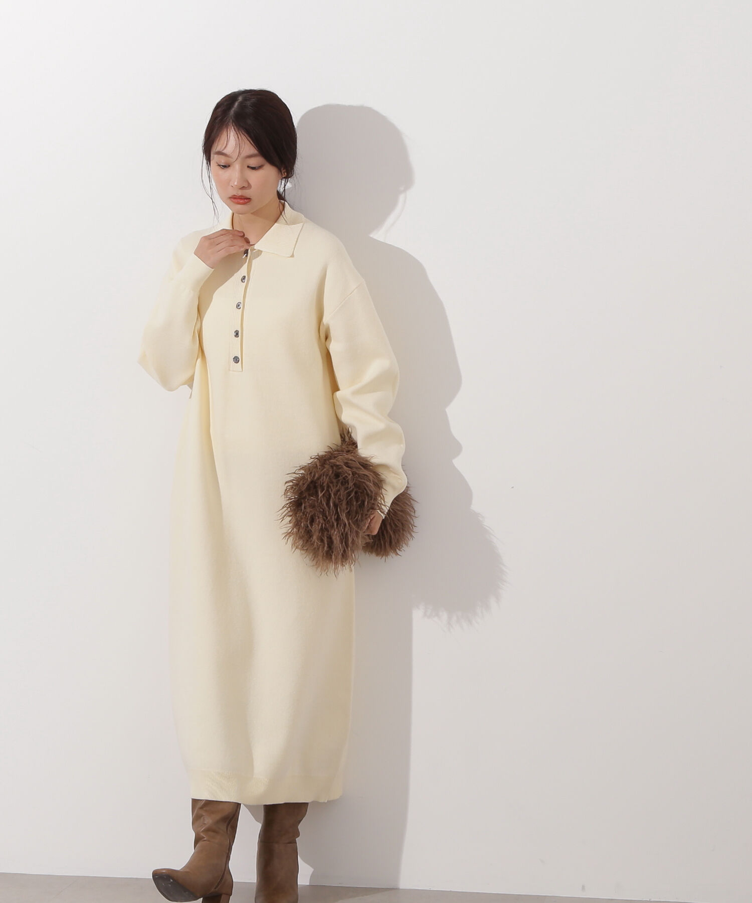  「スキッパーネックニットワンピース」|スカート|