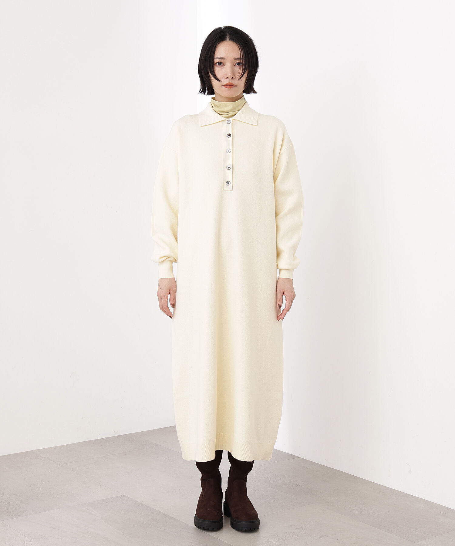  「スキッパーネックニットワンピース」|スカート|