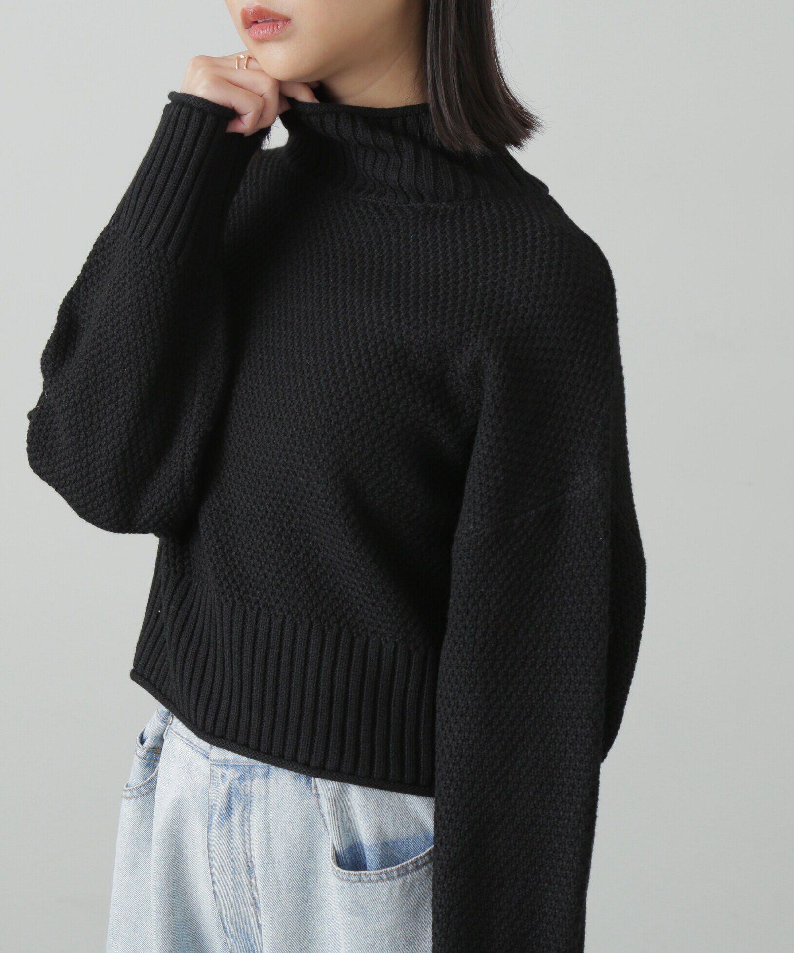  「4者混鹿の子ショート丈タートルネックニット」|ニット・セーター|