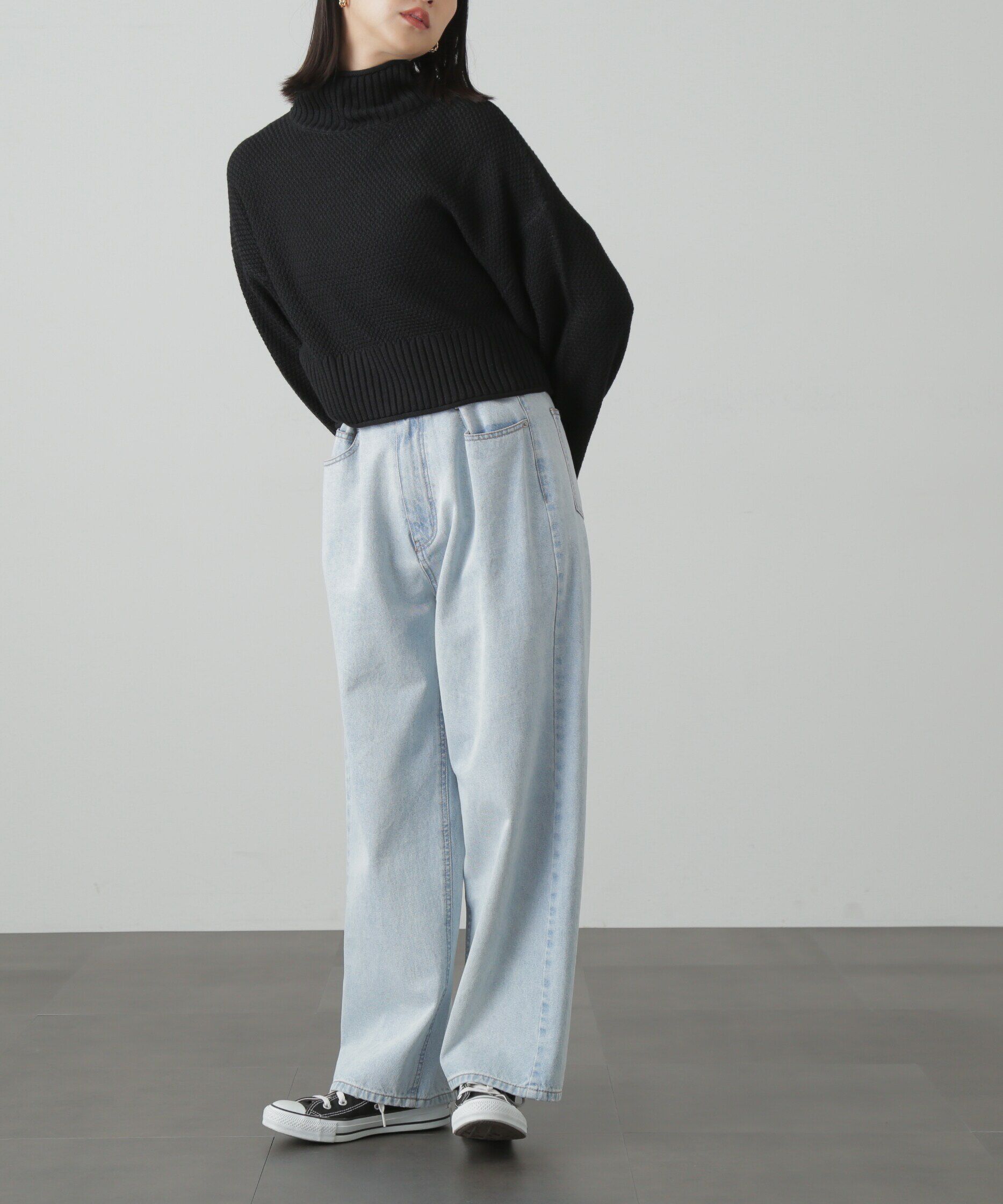  「4者混鹿の子ショート丈タートルネックニット」|ニット・セーター|