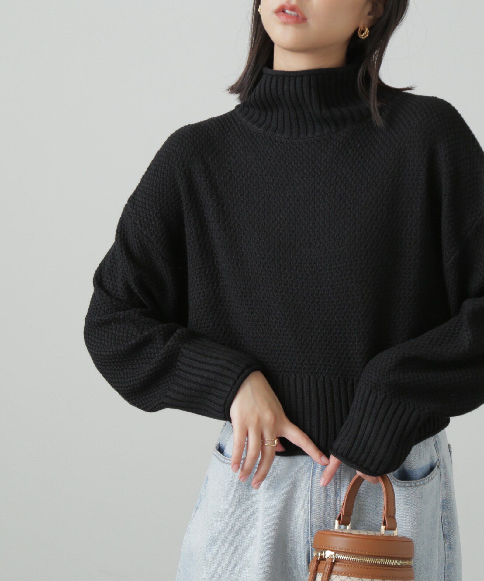  「4者混鹿の子ショート丈タートルネックニット」|ニット・セーター|