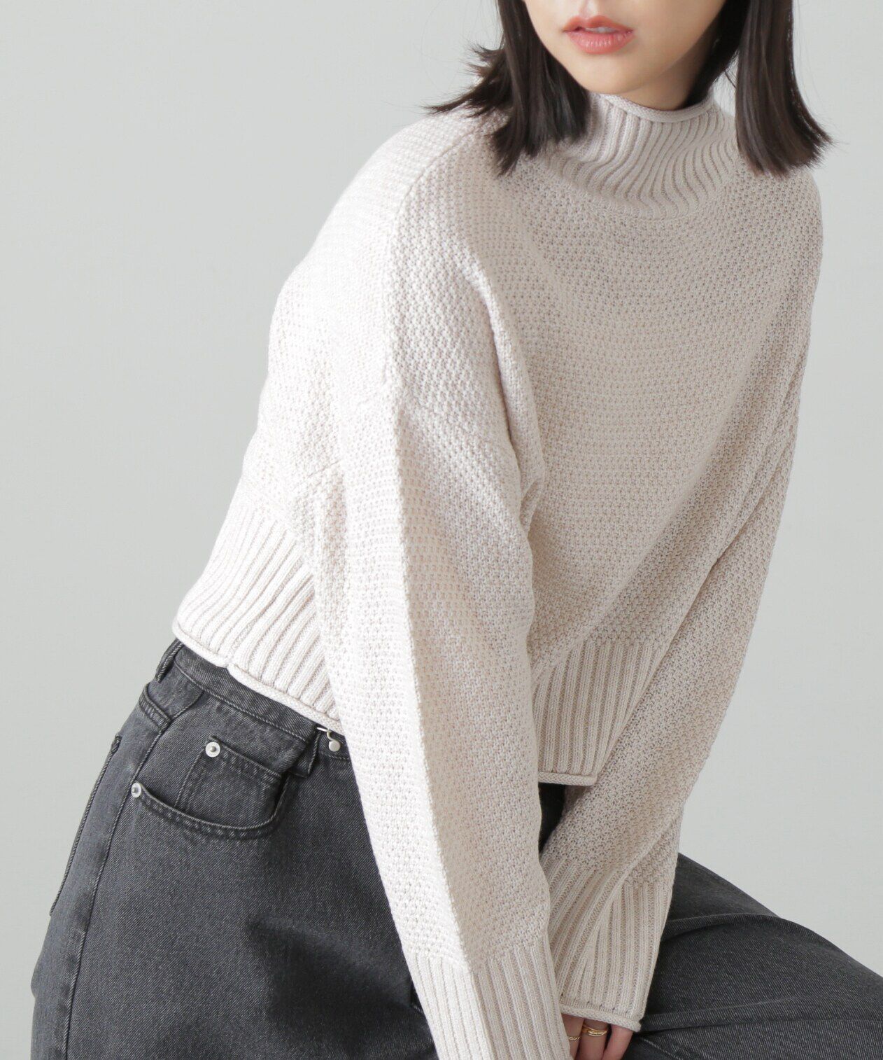  「4者混鹿の子ショート丈タートルネックニット」|ニット・セーター|