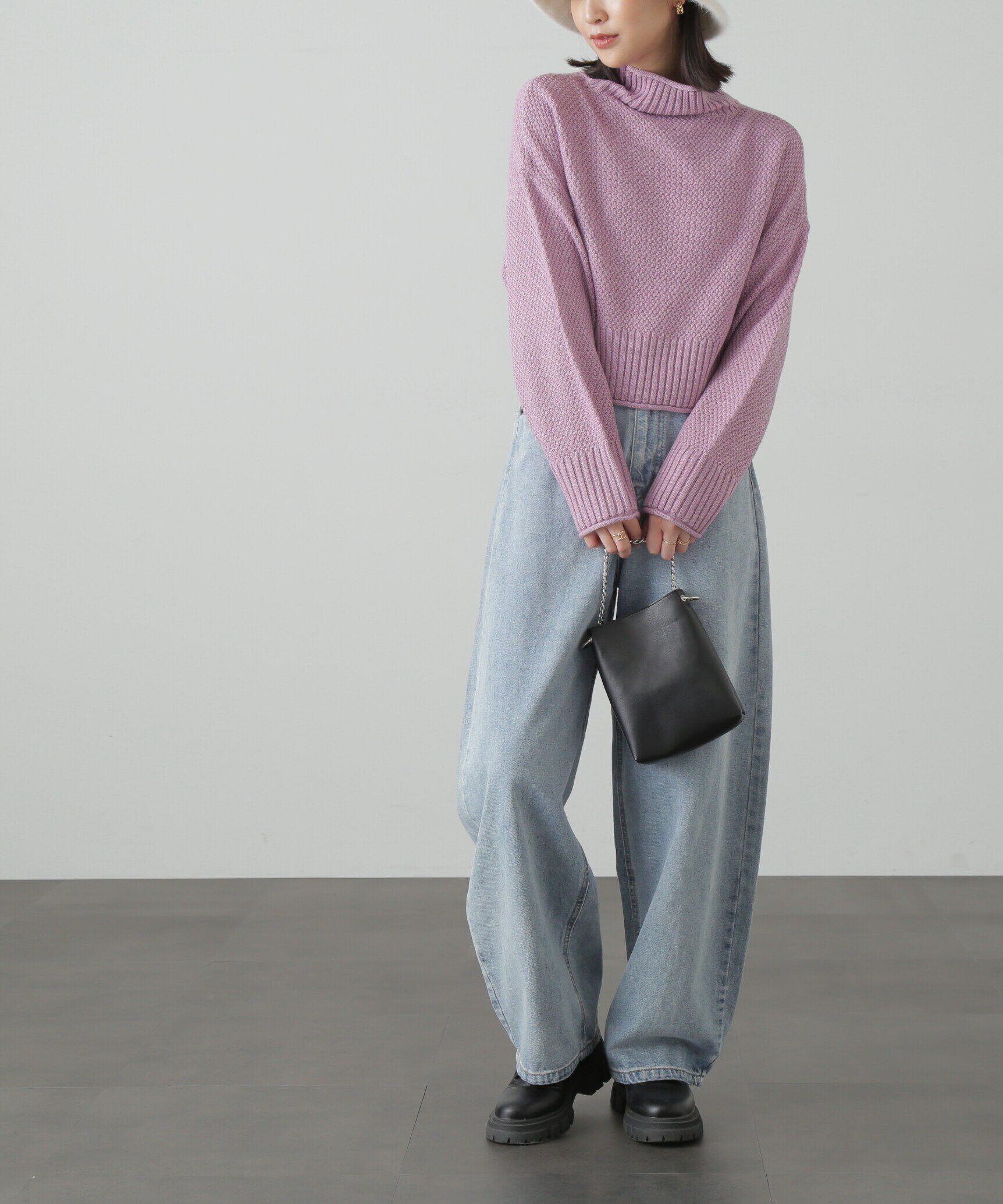  「4者混鹿の子ショート丈タートルネックニット」|ニット・セーター|