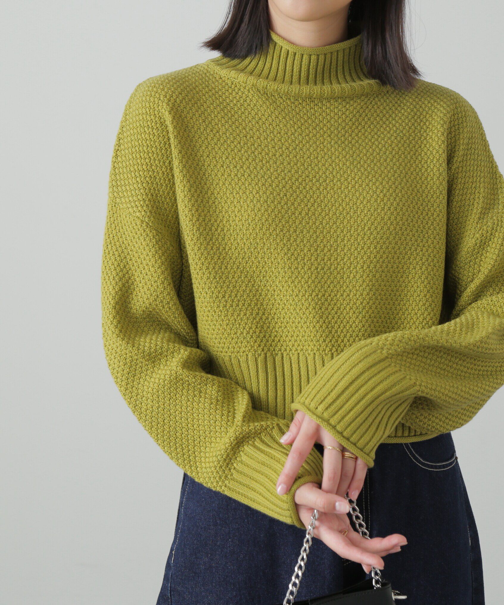  「4者混鹿の子ショート丈タートルネックニット」|ニット・セーター|