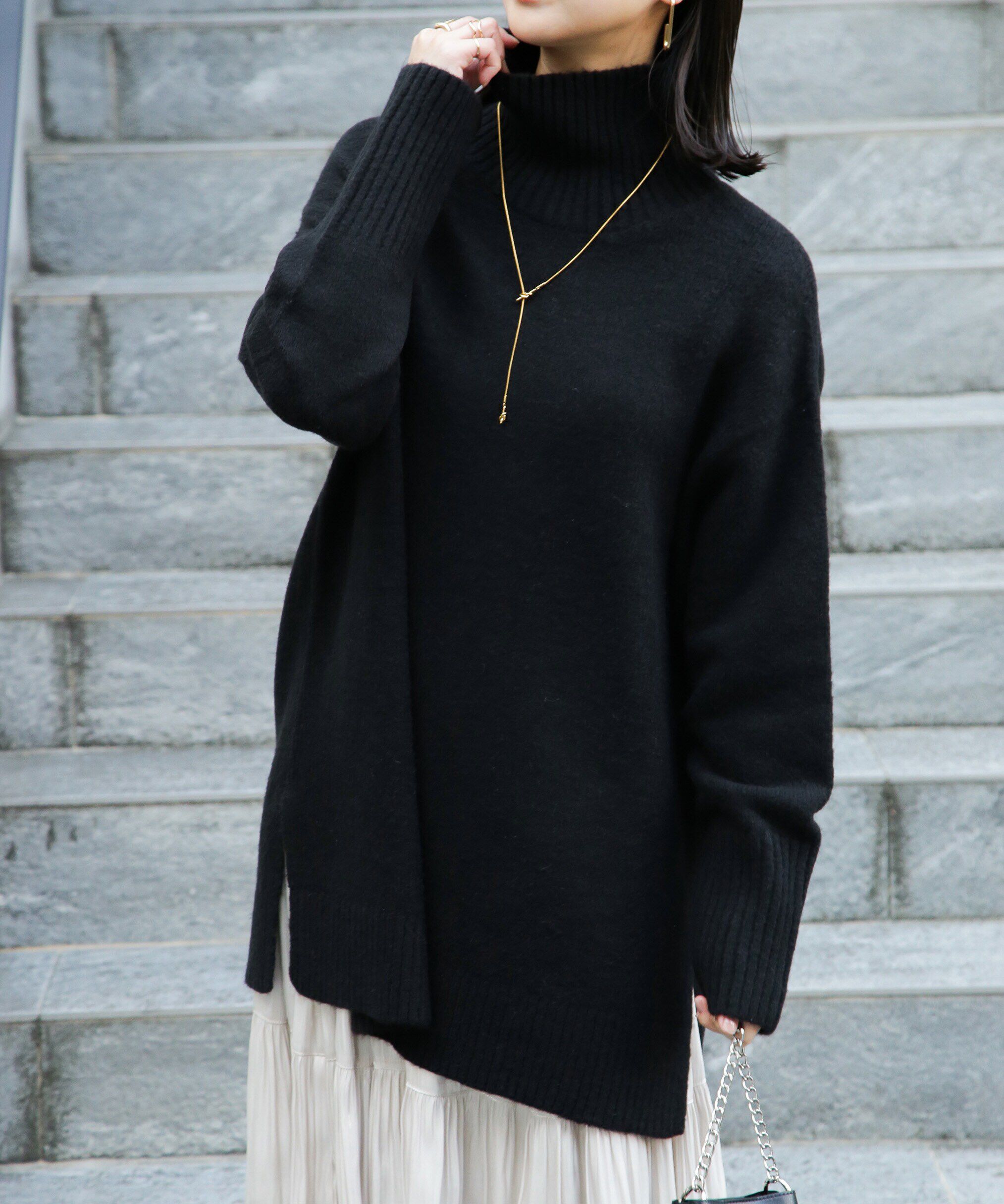  「ブークレハイネックチュニックニット」|ニット・セーター|