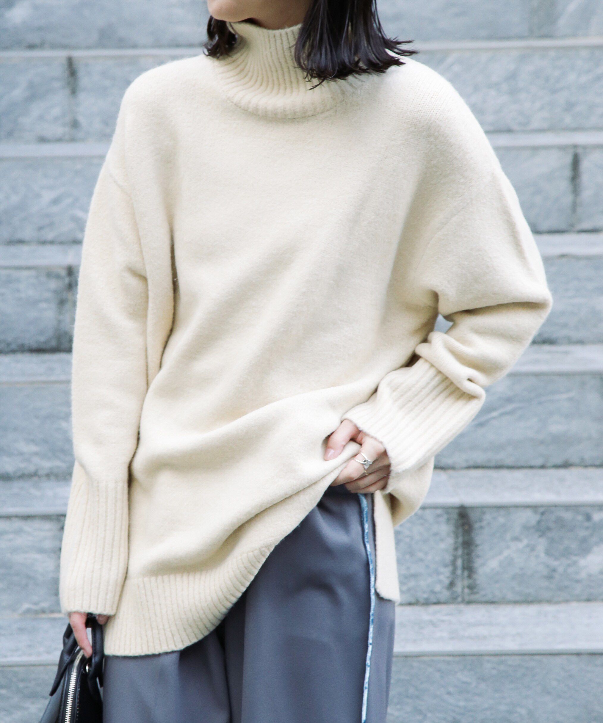  「ブークレハイネックチュニックニット」|ニット・セーター|