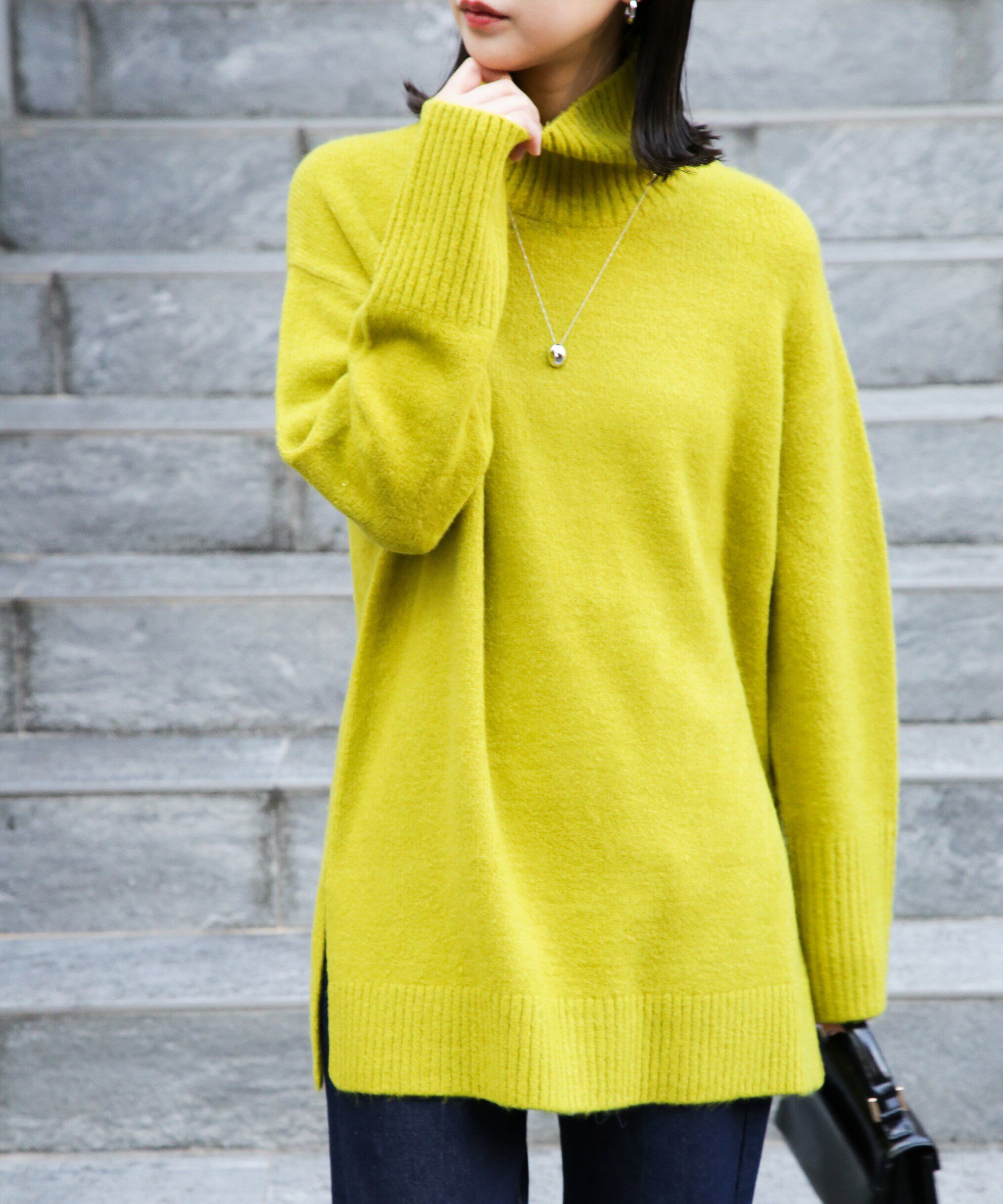  「ブークレハイネックチュニックニット」|ニット・セーター|