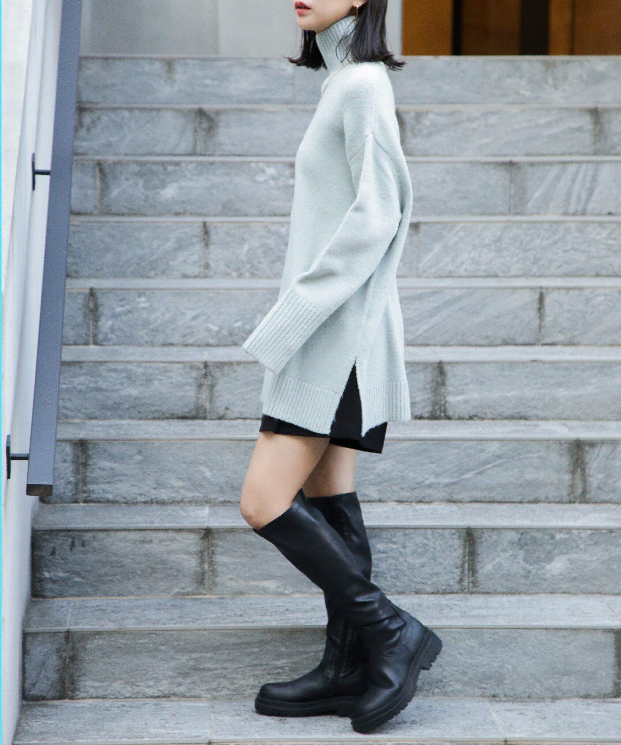  「ブークレハイネックチュニックニット」|ニット・セーター|