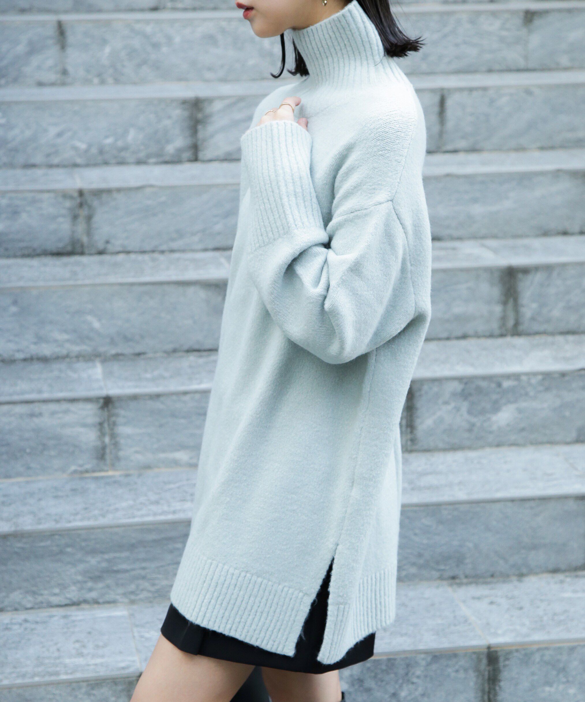  「ブークレハイネックチュニックニット」|ニット・セーター|