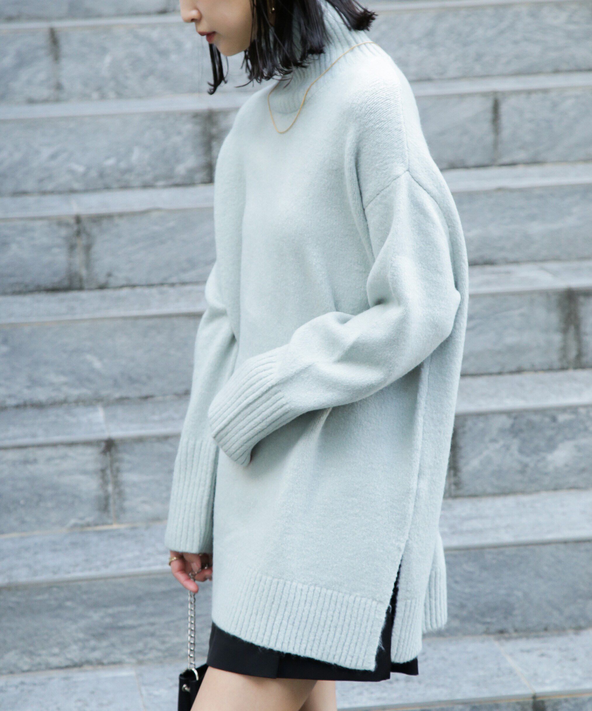  「ブークレハイネックチュニックニット」|ニット・セーター|