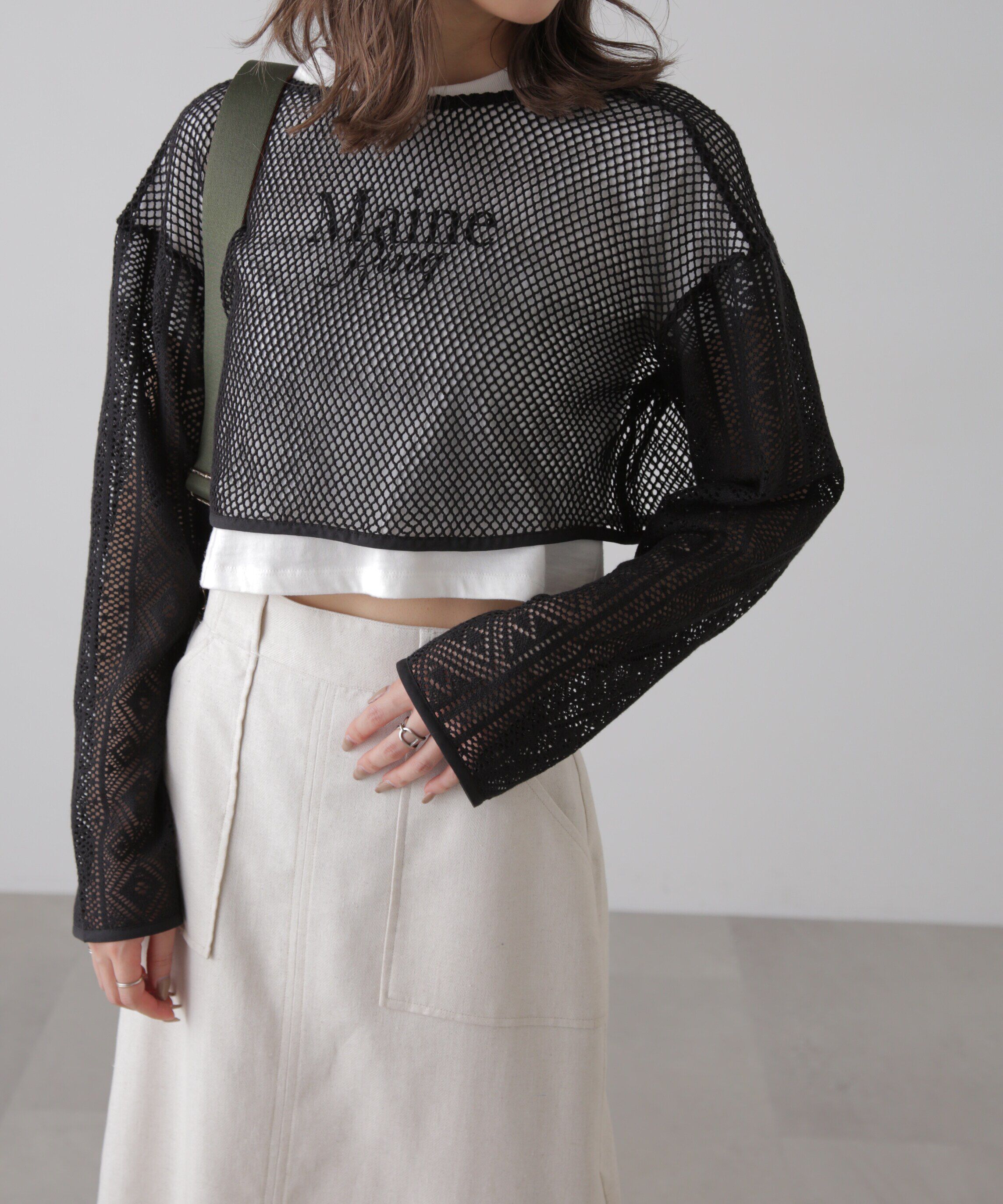  「前後2wayダブルリボンメッシュカーディガン」|シャツ・ブラウス|ブラック