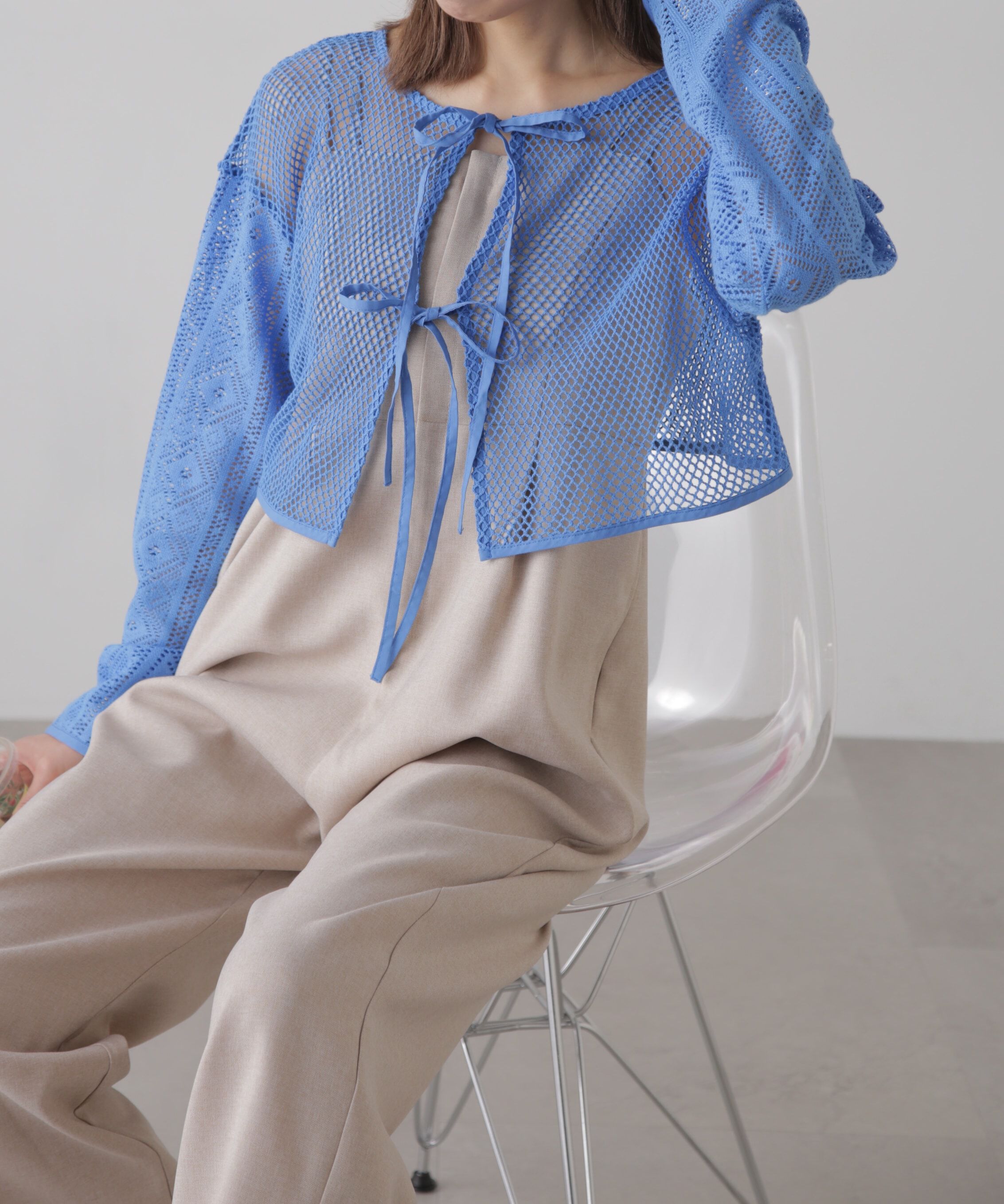  「前後2wayダブルリボンメッシュカーディガン」|シャツ・ブラウス|