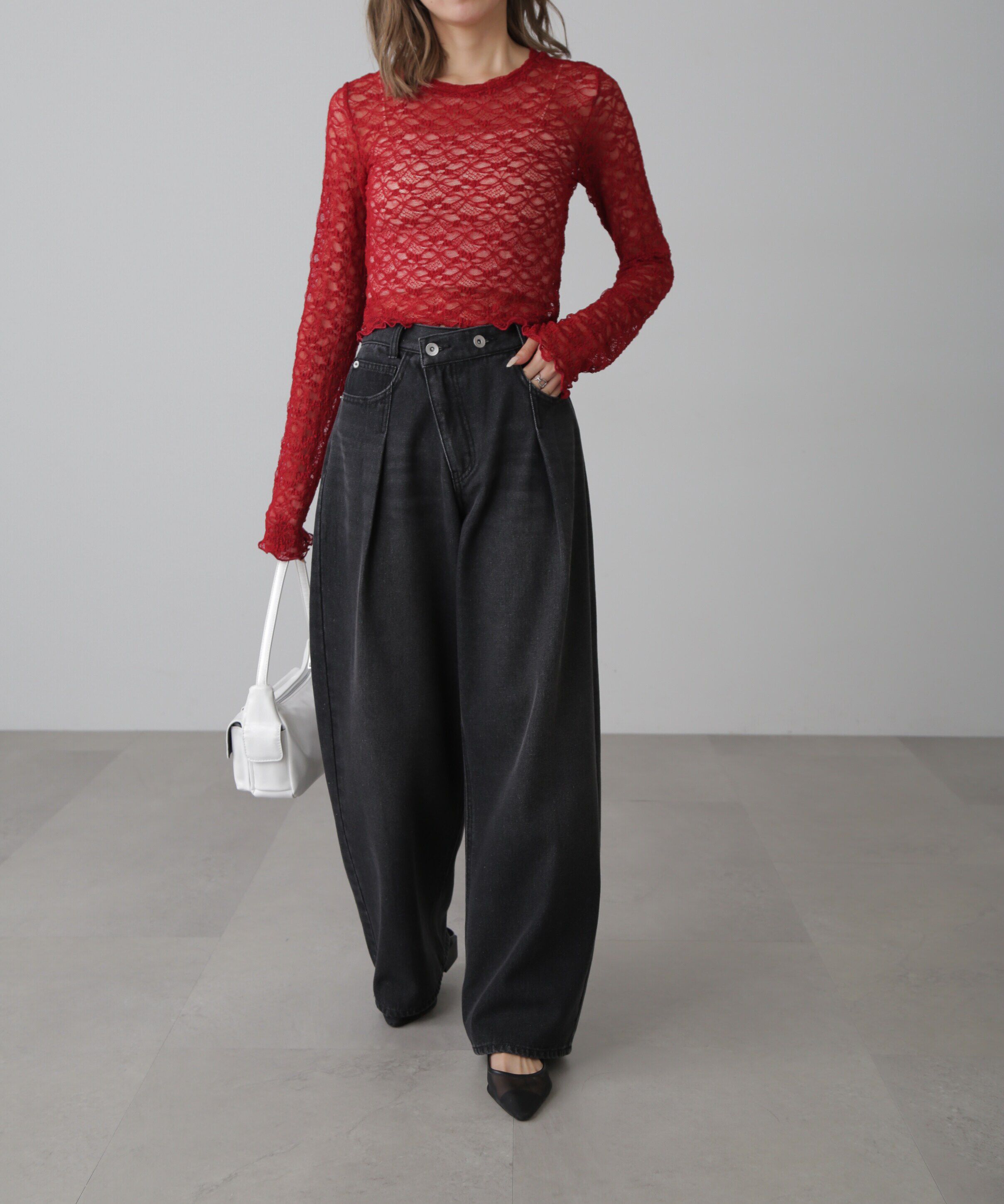  「ショート丈レーストップス」|Tシャツ・カットソー|