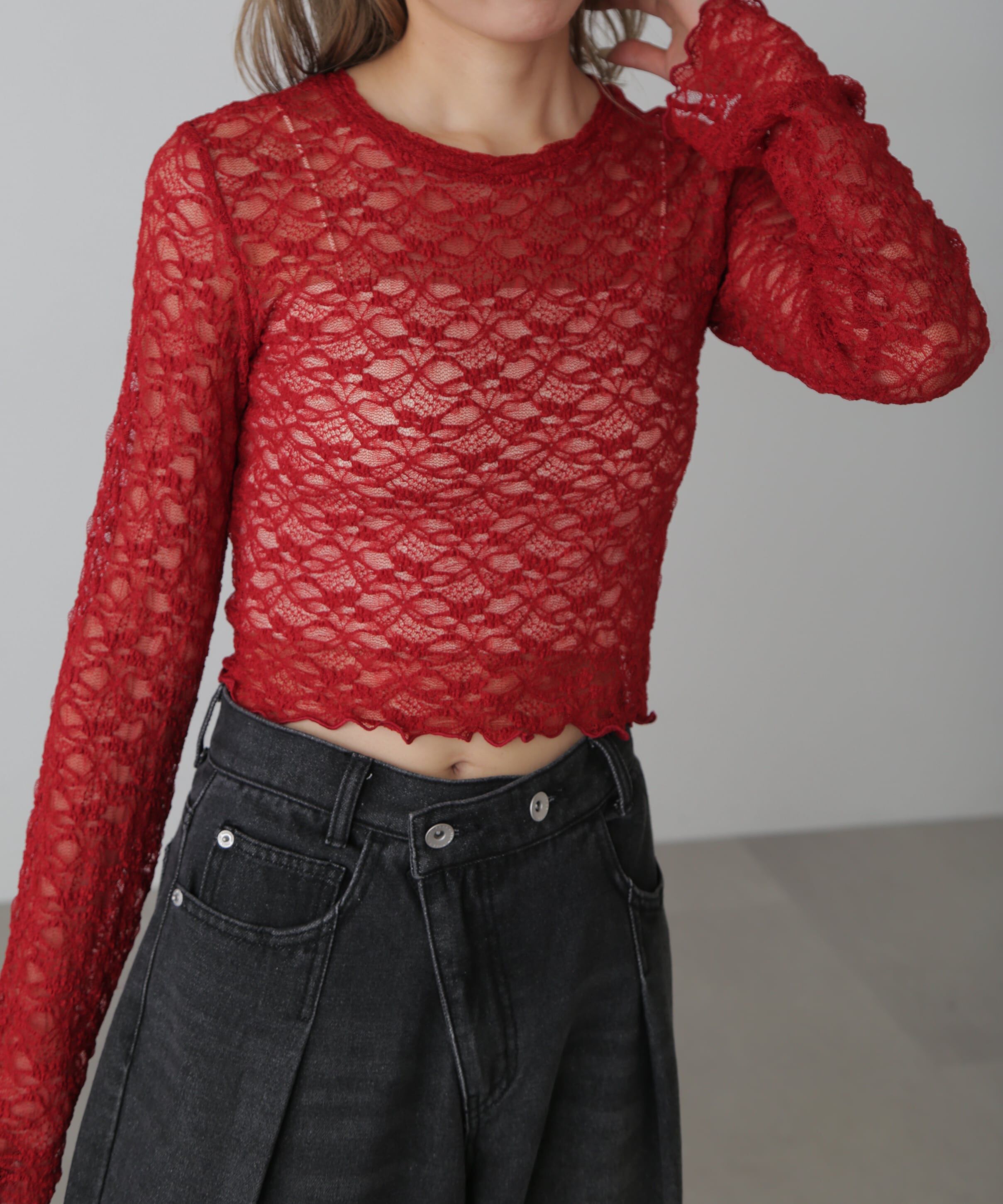  「ショート丈レーストップス」|Tシャツ・カットソー|