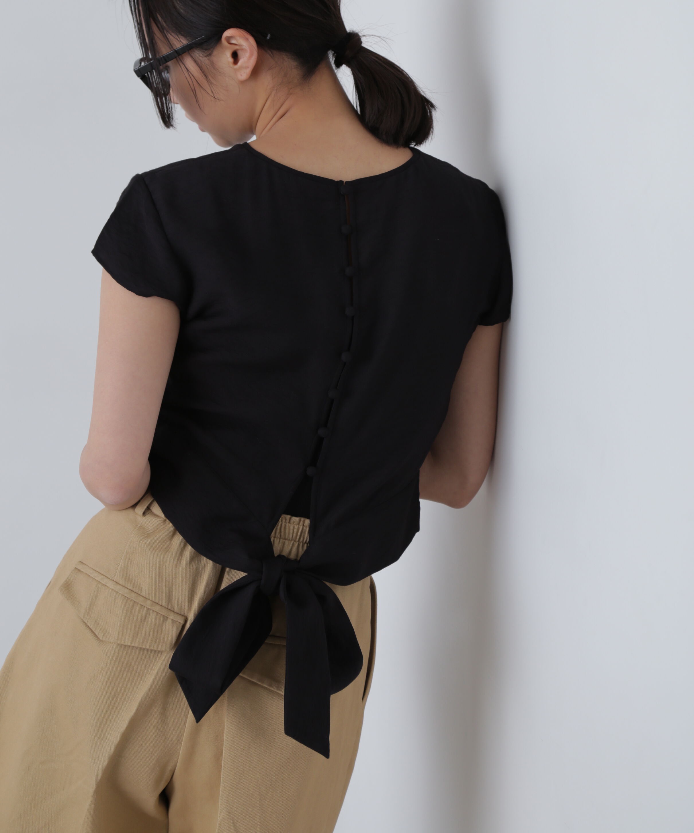  「バックリボンフレンチブラウス」|シャツ・ブラウス|ブラック
