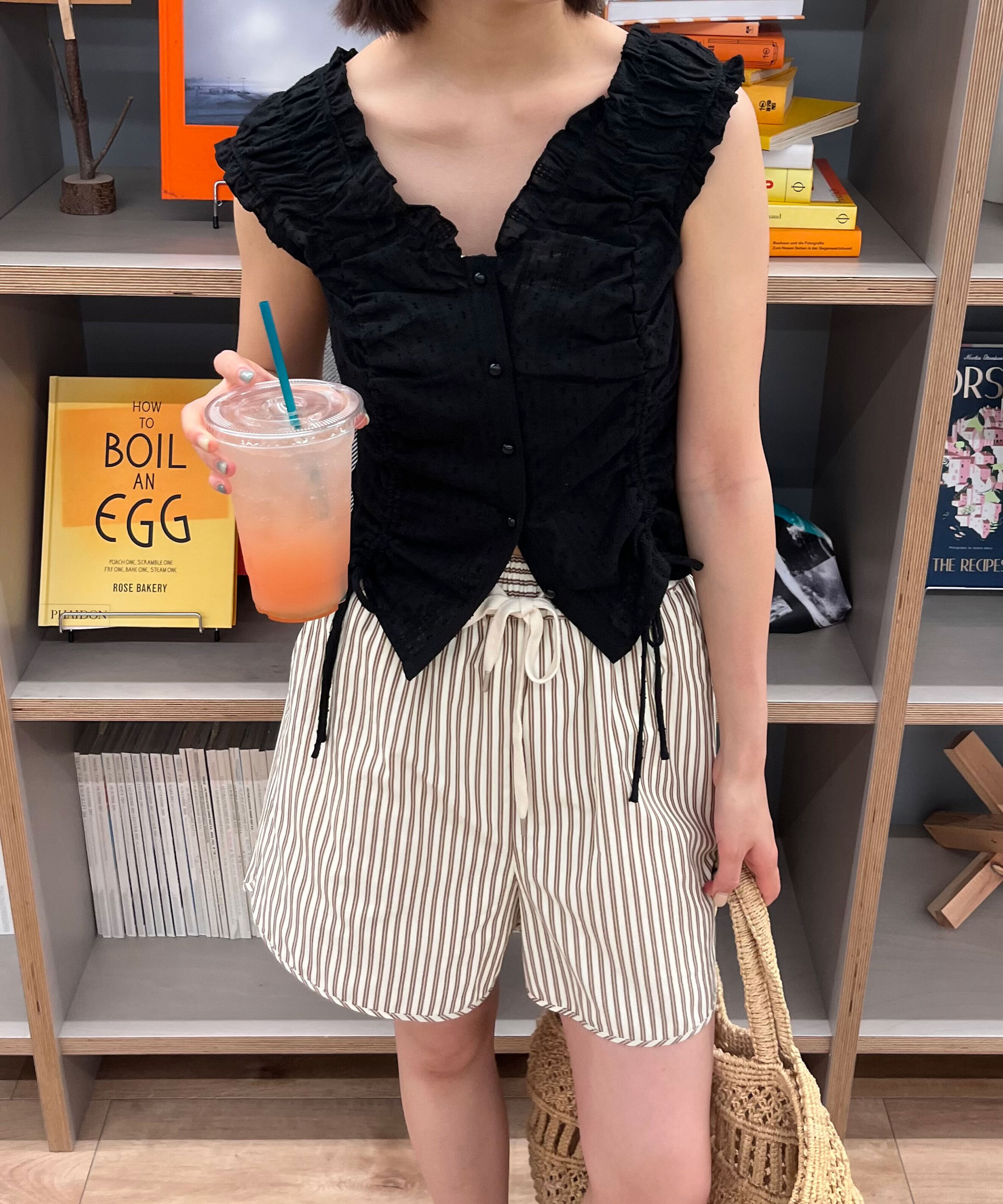  「ドロストリボンフレンチブラウス」|シャツ・ブラウス|ブラック