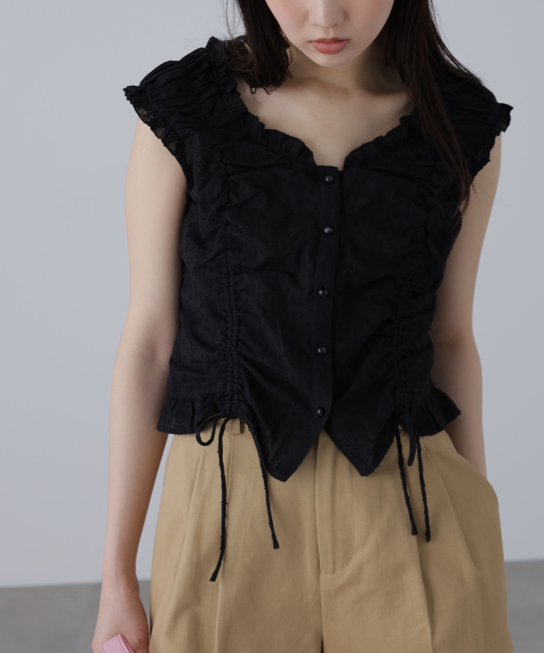  「ドロストリボンフレンチブラウス」|シャツ・ブラウス|