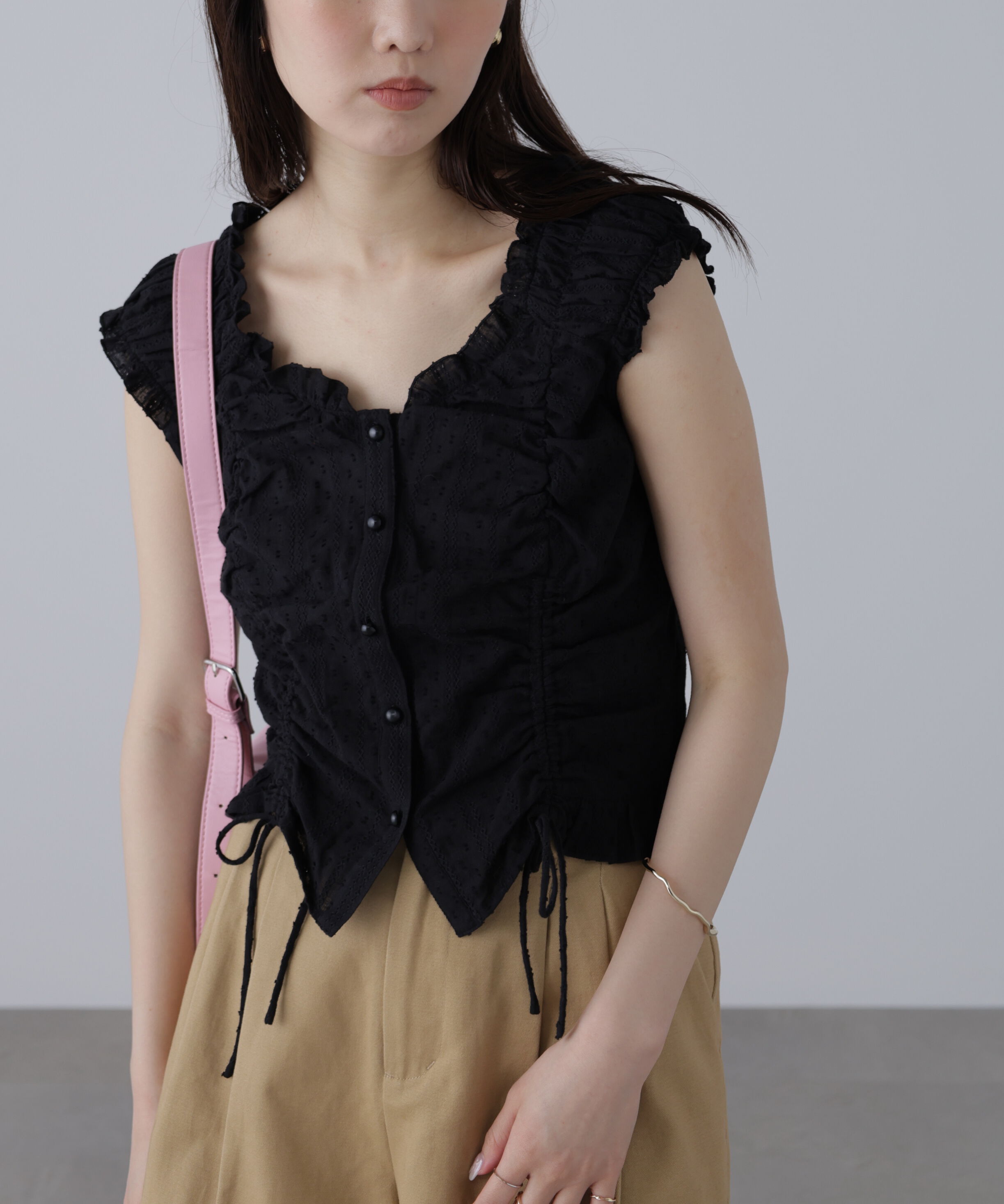  「ドロストリボンフレンチブラウス」|シャツ・ブラウス|