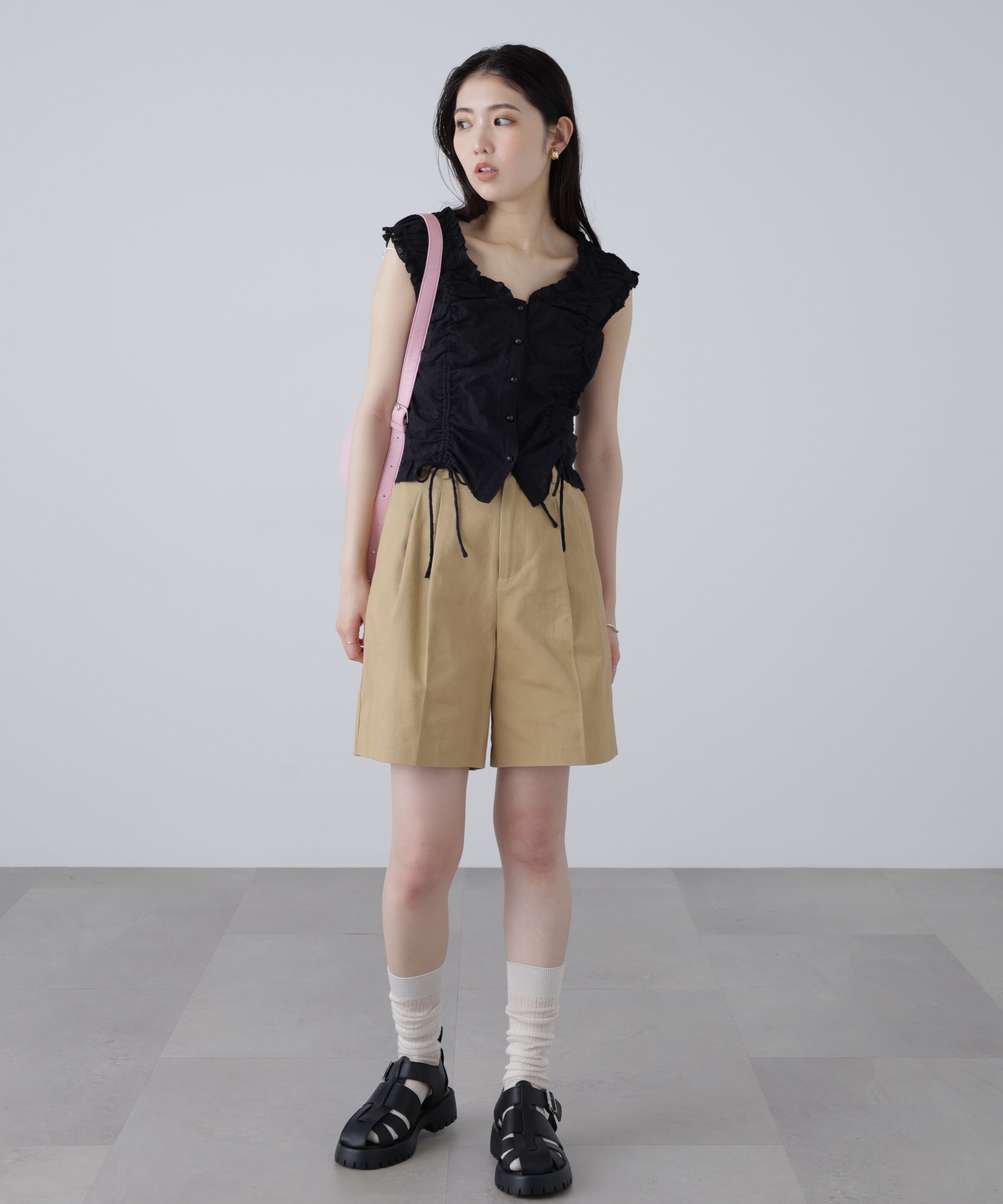  「ドロストリボンフレンチブラウス」|シャツ・ブラウス|