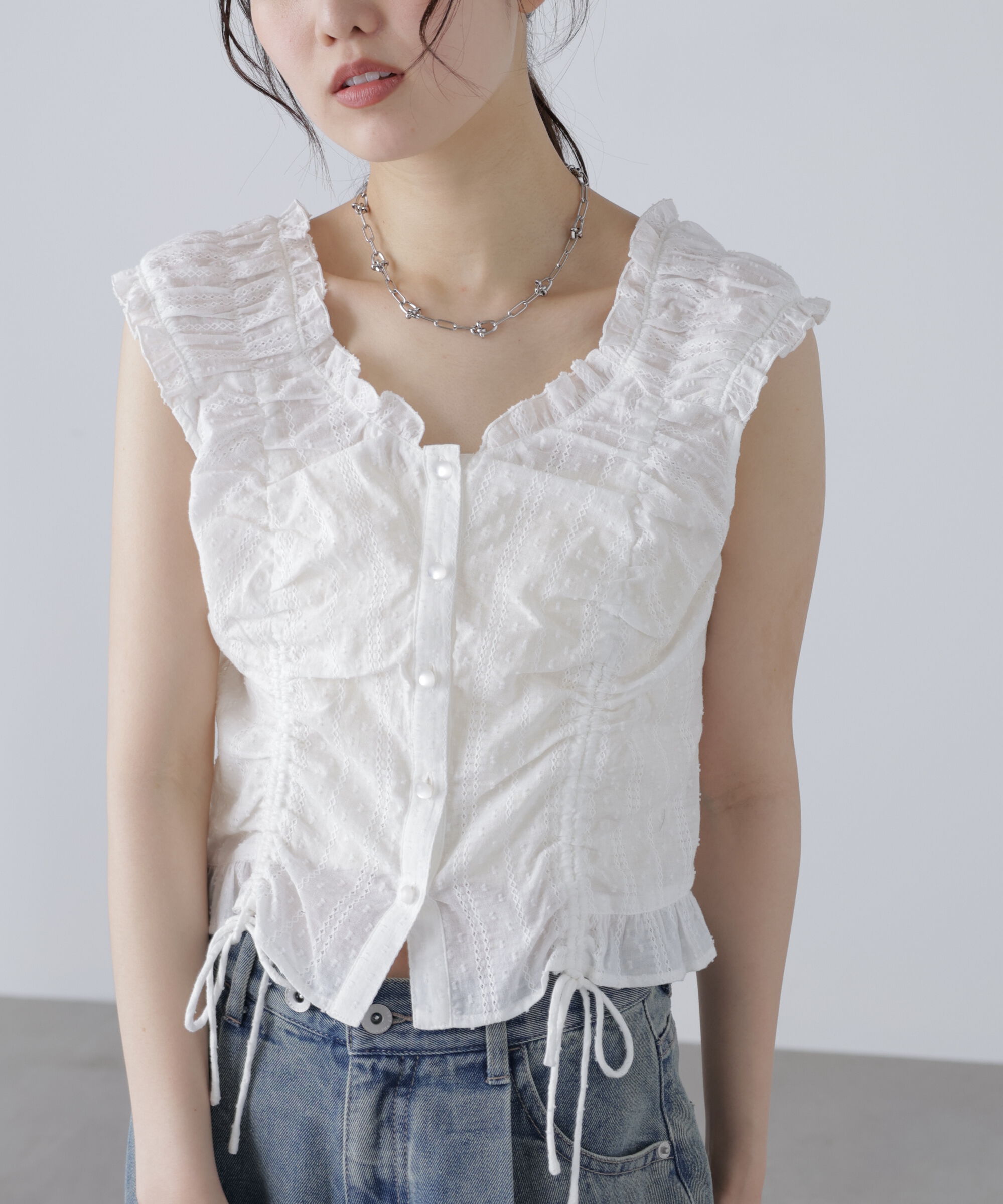  「ドロストリボンフレンチブラウス」|シャツ・ブラウス|