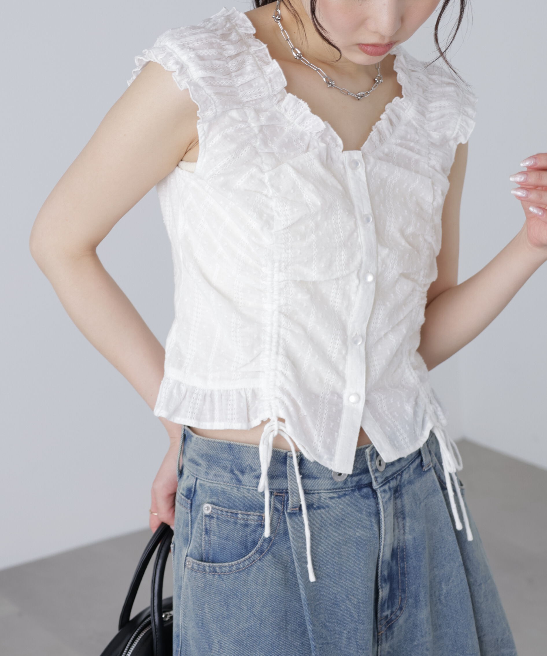  「ドロストリボンフレンチブラウス」|シャツ・ブラウス|