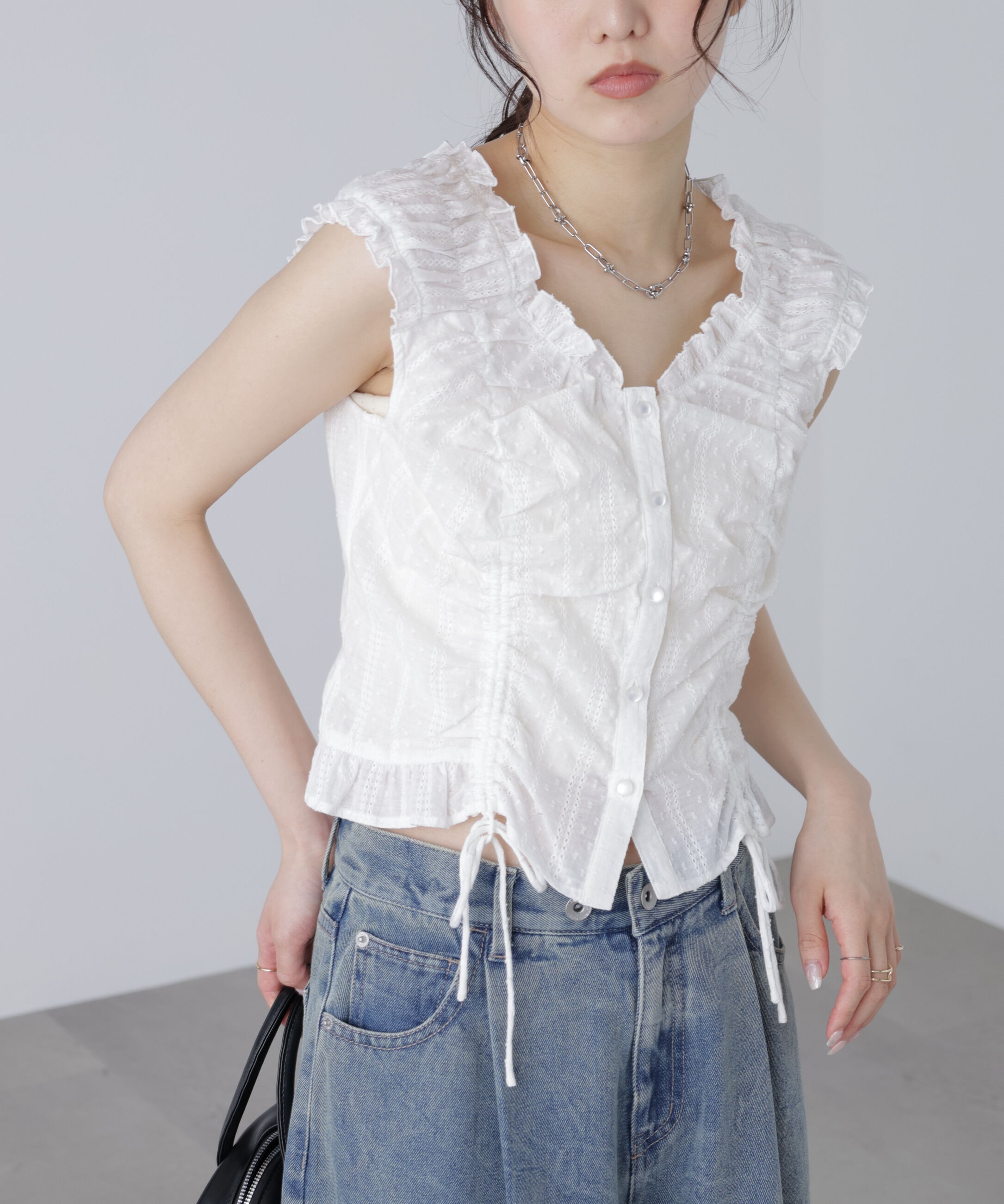  「ドロストリボンフレンチブラウス」|シャツ・ブラウス|