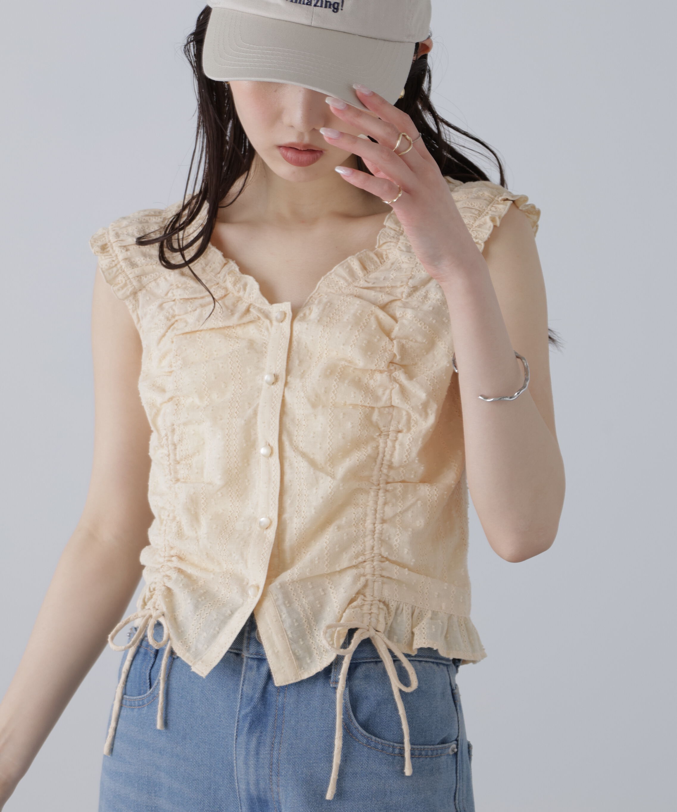  「ドロストリボンフレンチブラウス」|シャツ・ブラウス|イエロー