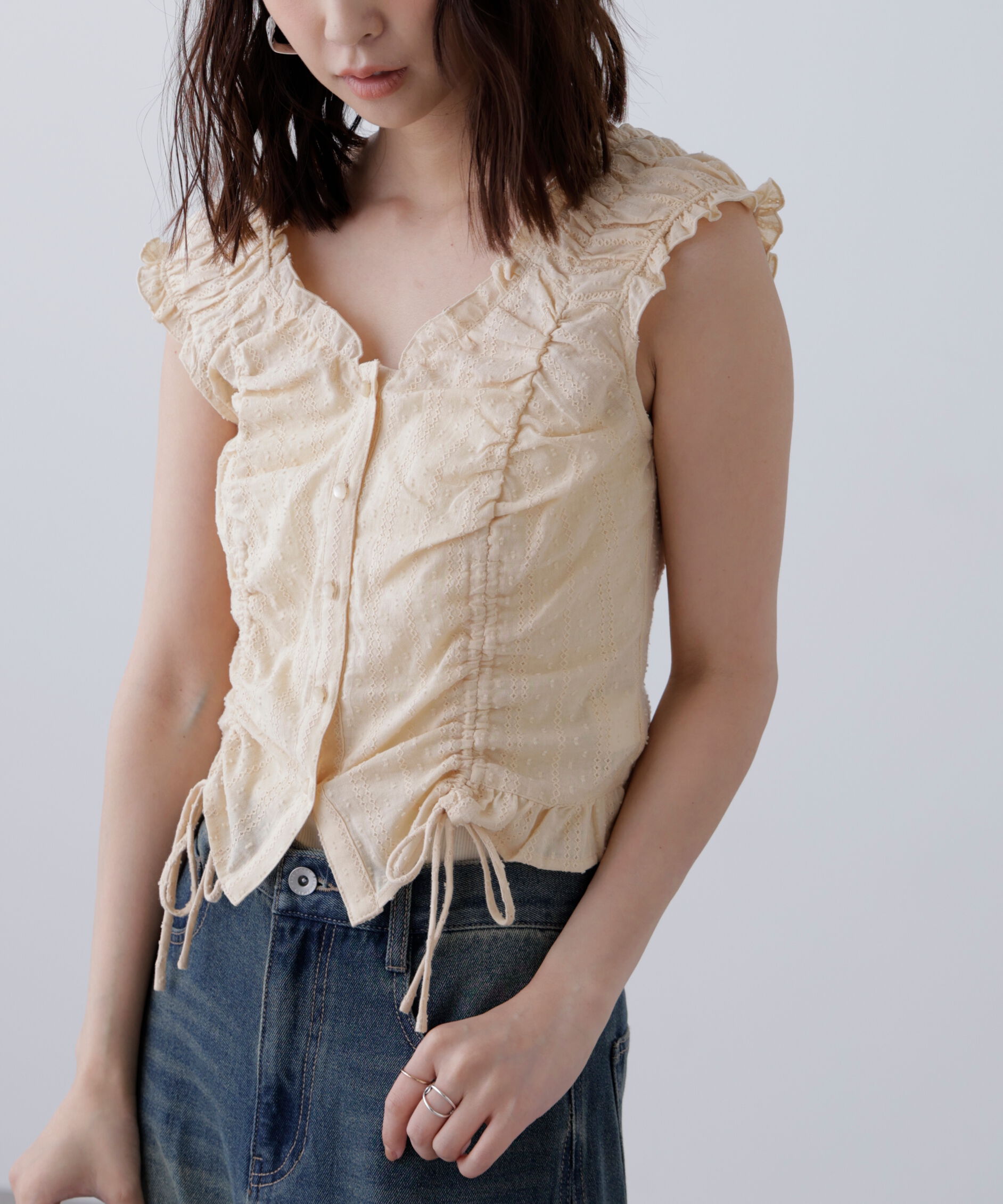  「ドロストリボンフレンチブラウス」|シャツ・ブラウス|