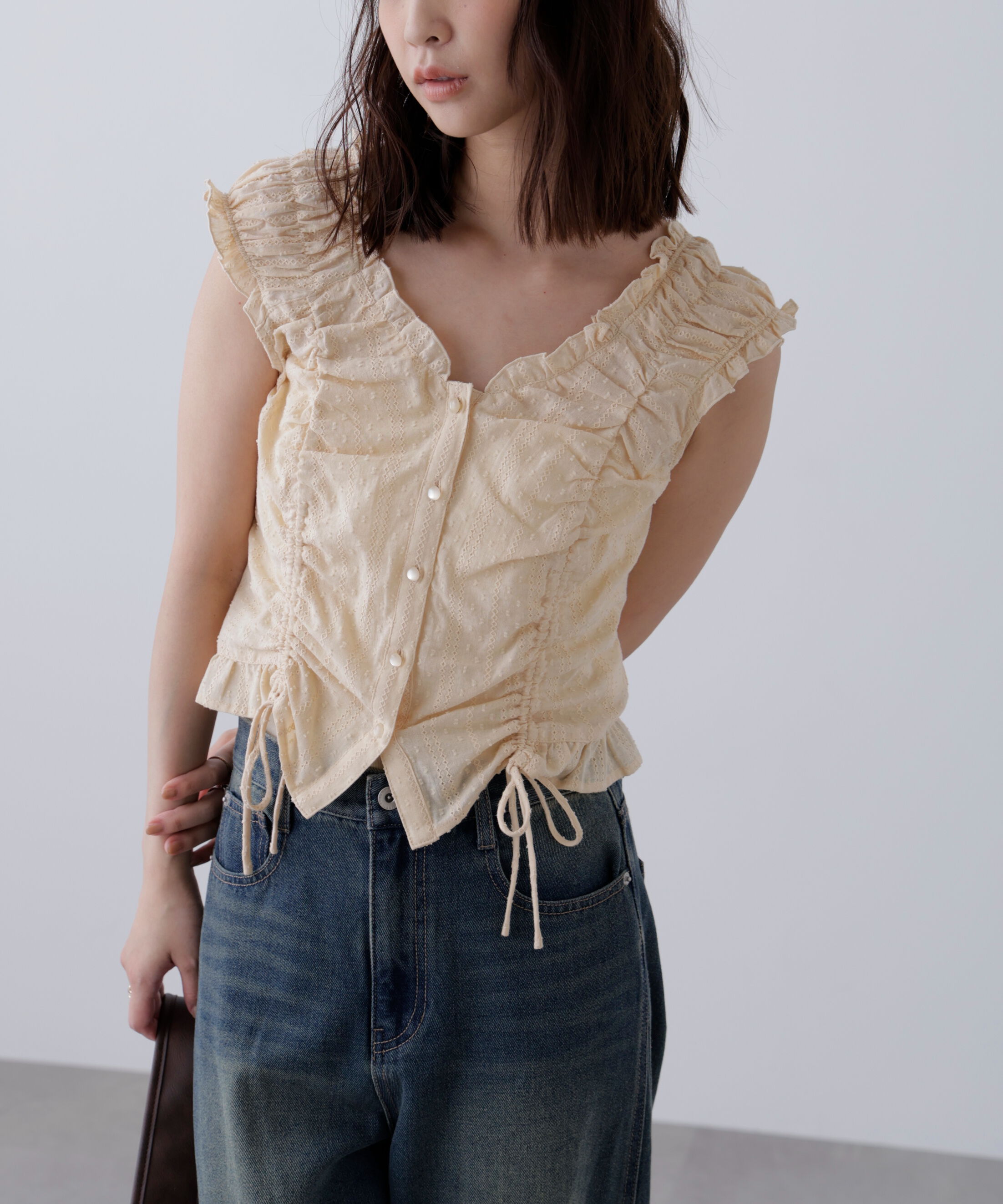  「ドロストリボンフレンチブラウス」|シャツ・ブラウス|